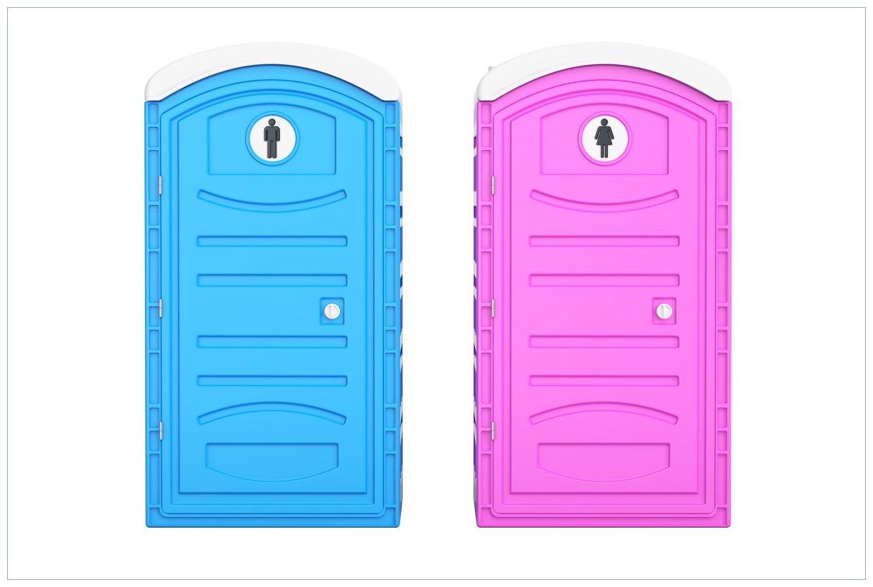 Wallario Wandfolie, Klo-Häuschen blau und pink Herren und Damen nebeneinander, in verschiedenen Ausführungen