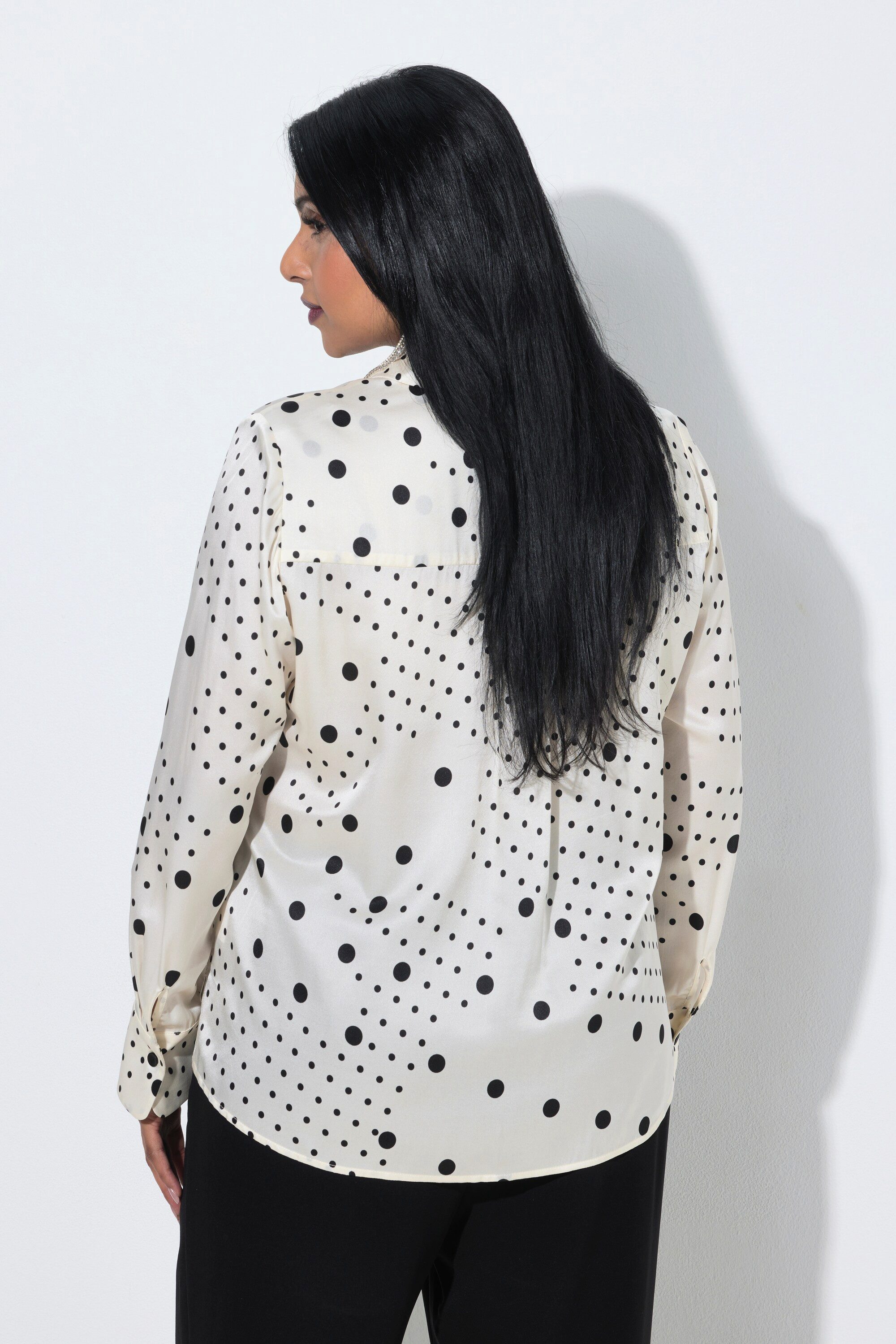 Ulla Popken Hemdbluse Bluse Seidenmix Punkte Hemdkragen Langarm