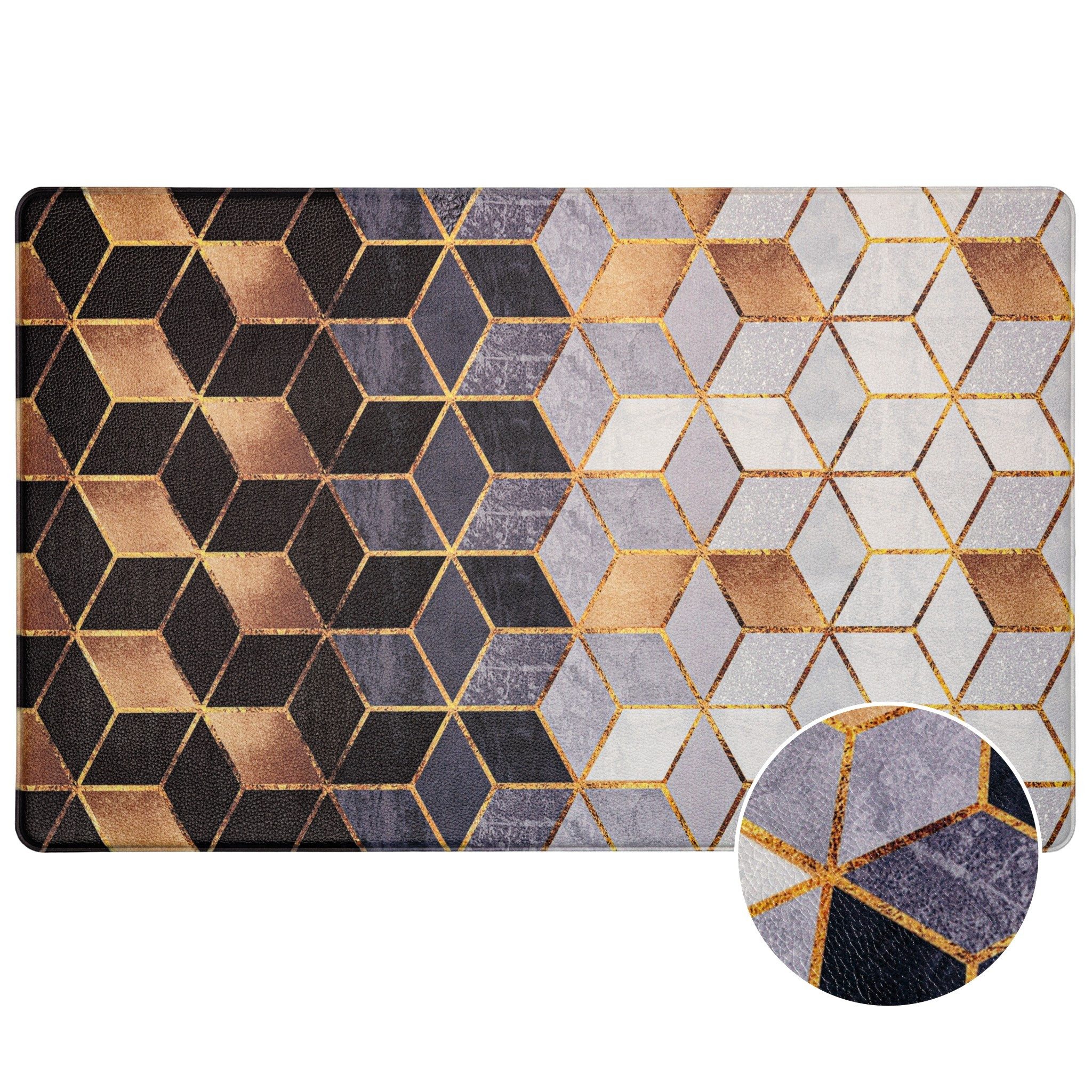 ANRO Küchenläufer Anti-Ermüdungsmatte Goldcube Stehmatte rutschfest abwaschbar, Eckig, Höhe: 10 mm, Weichschaum gepolstert