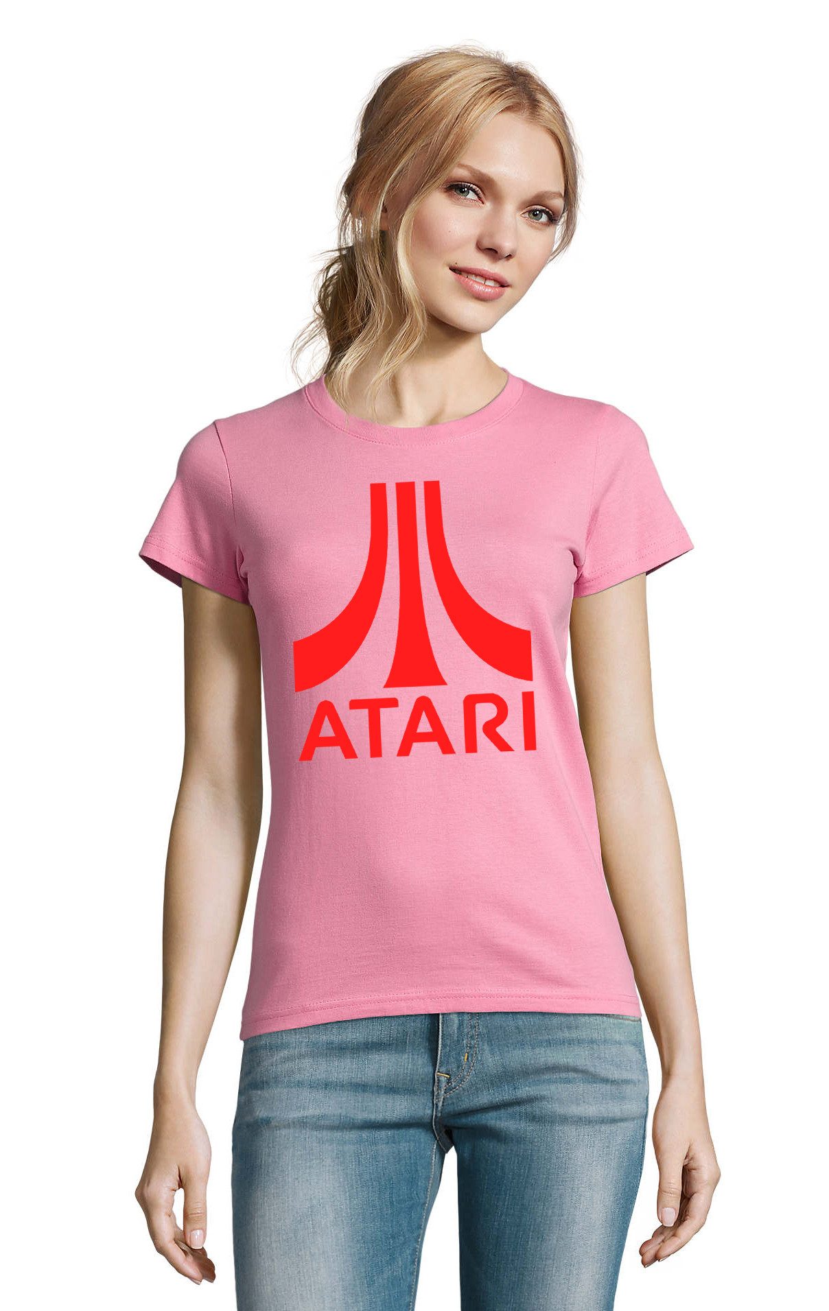 T-Shirt Damen T Shirt Atari Rot Logo Baumwolle Figurbetont Komfort