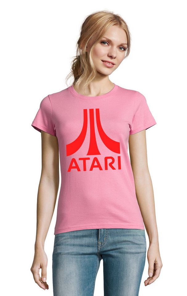 Blondie & Brownie T-Shirt Damen T Shirt Atari Rot Logo Baumwolle Figurbetont Komfort Atari Logo Damen T Shirt Rot Retro Baumwolle Figurbetont modern