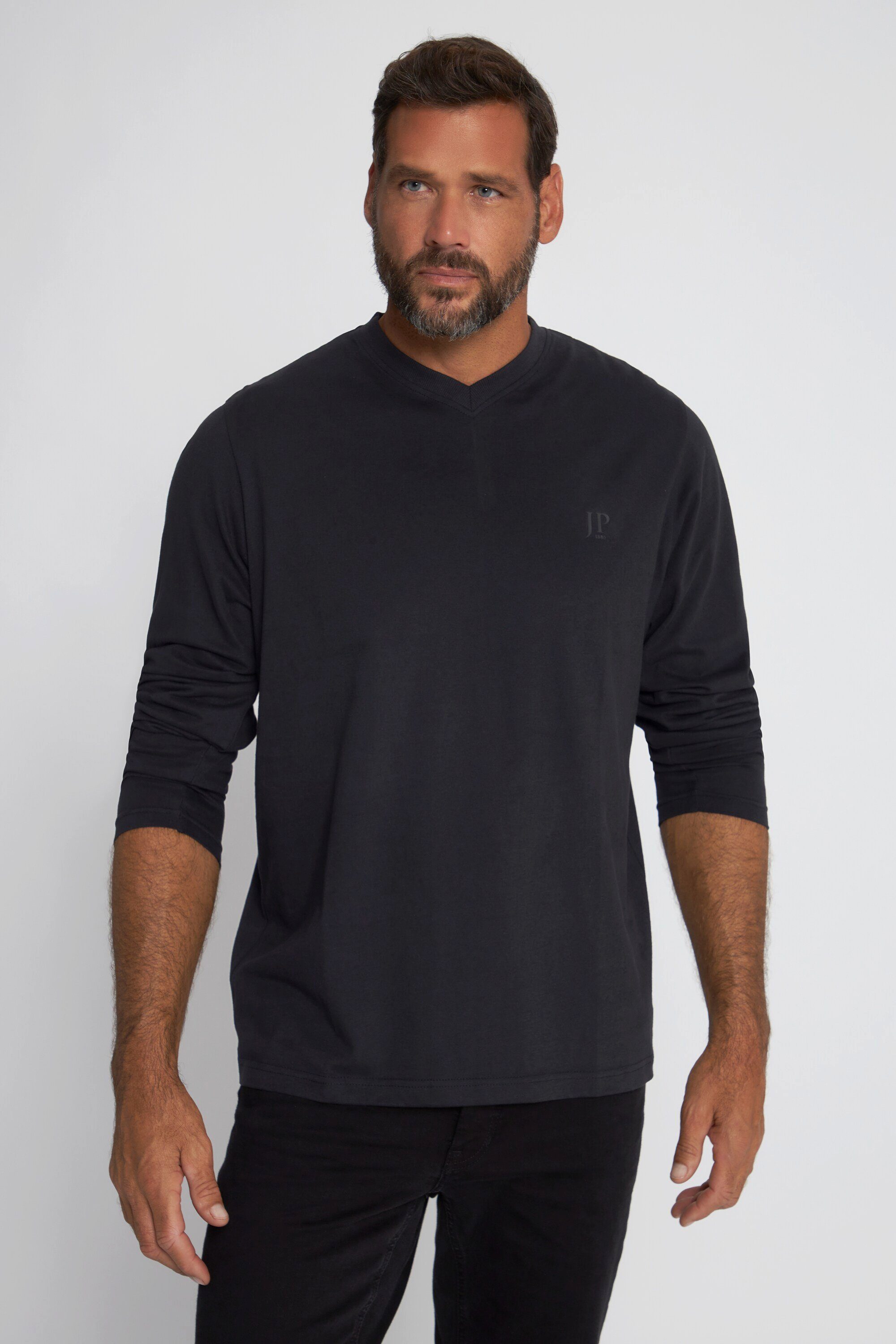 JP1880 T-Shirt T-Shirt Langarm V-Ausschnitt bis 8 XL schwarz