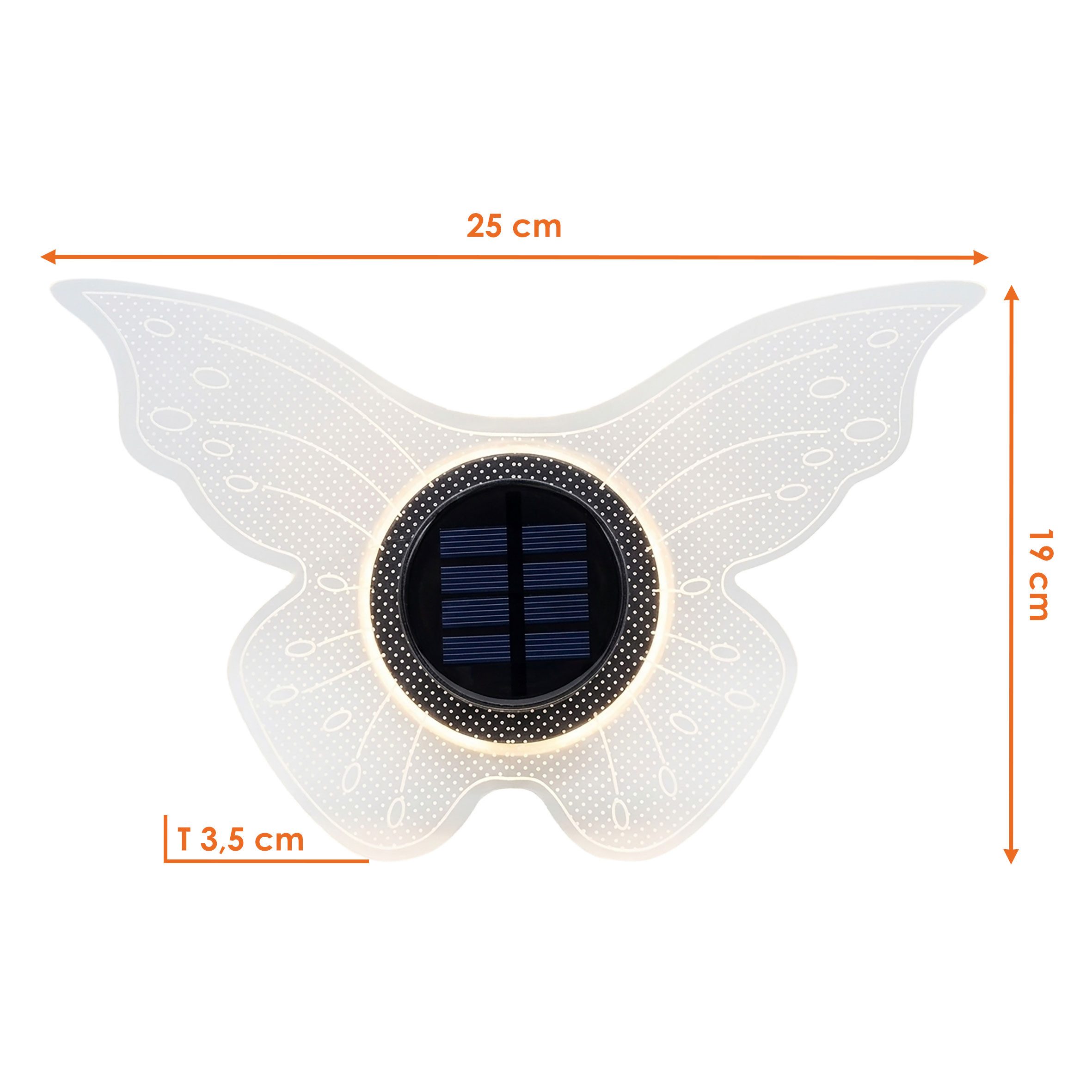 Spetebo LED Dekolicht Solar Wandlampe Schmetterling, Dämmerungssensor, LED fest integriert, warm weiß, Deko Wandleuchte warm weiß für Außen, 25 cm
