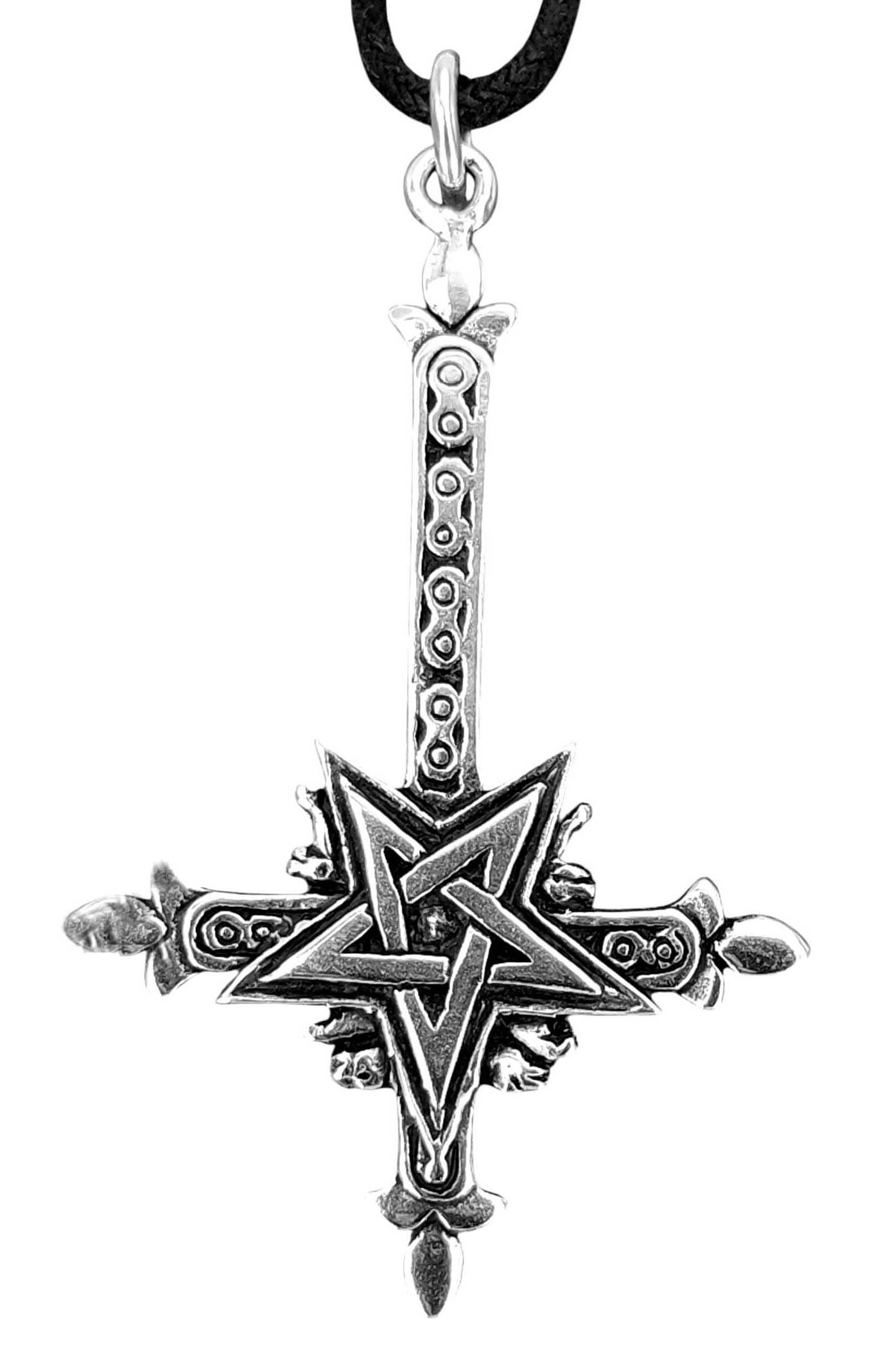 Kettenanhänger Pentagramm umgedrehtes Kreuz Luzifer Satan Silber 925 Sterling