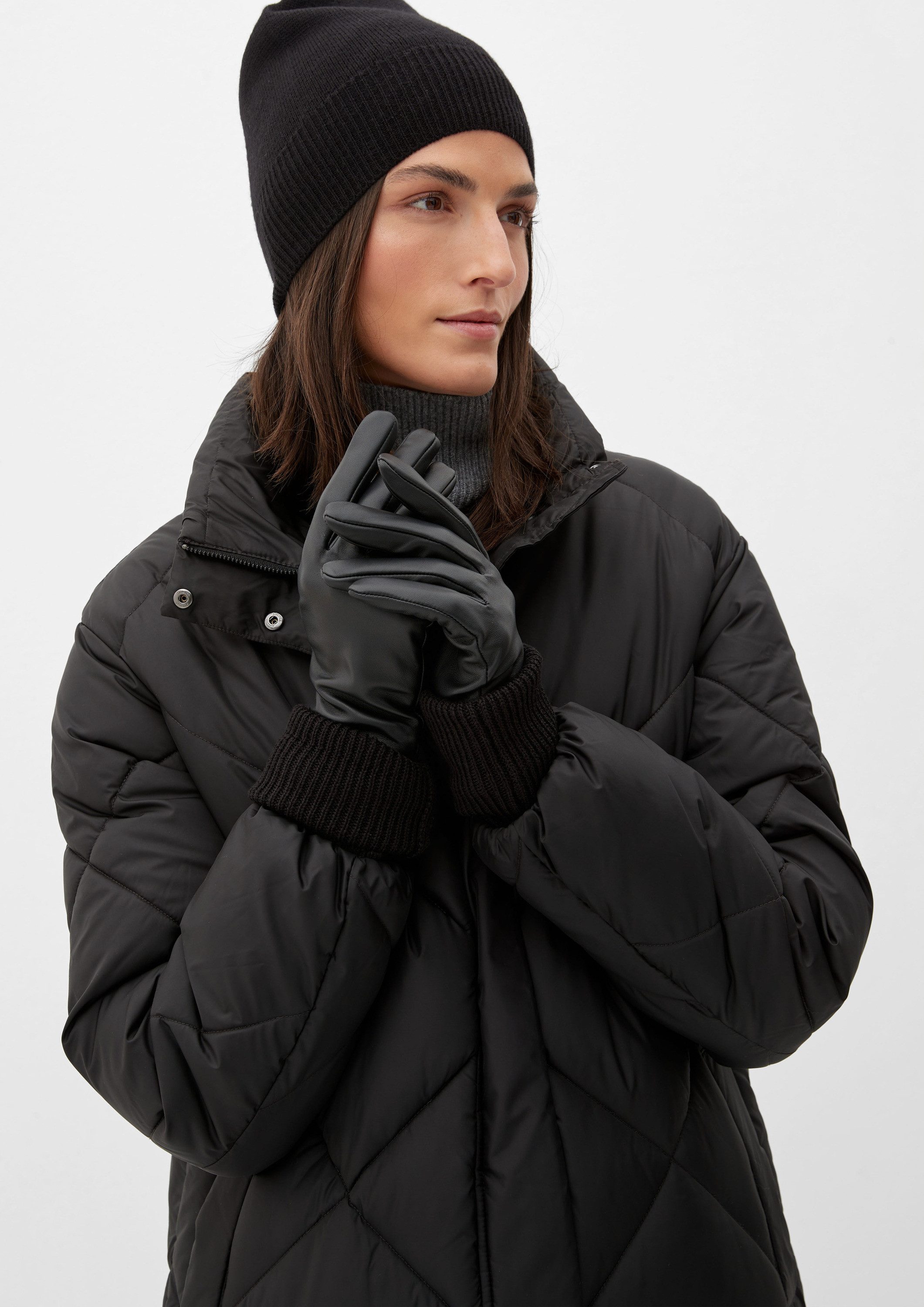 s.Oliver Strickhandschuhe Handschuhe Handschuhe aus Leder und Wollmix