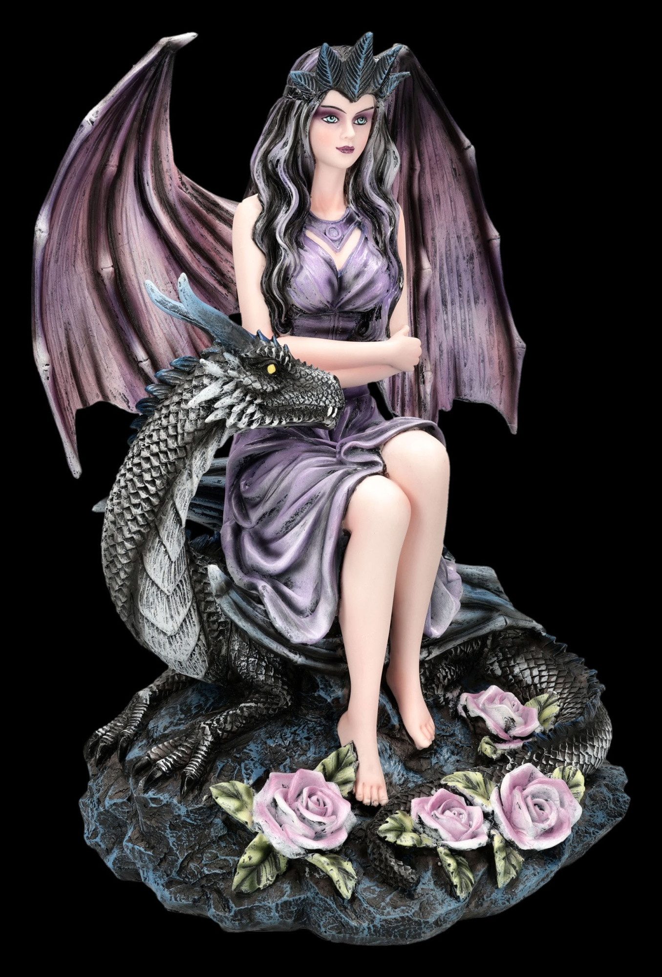 Figuren Shop GmbH Fantasy-Figur Dark Angel Figur mit Drache – Dragon Rose Enchantress 27.5cm Dekofigur