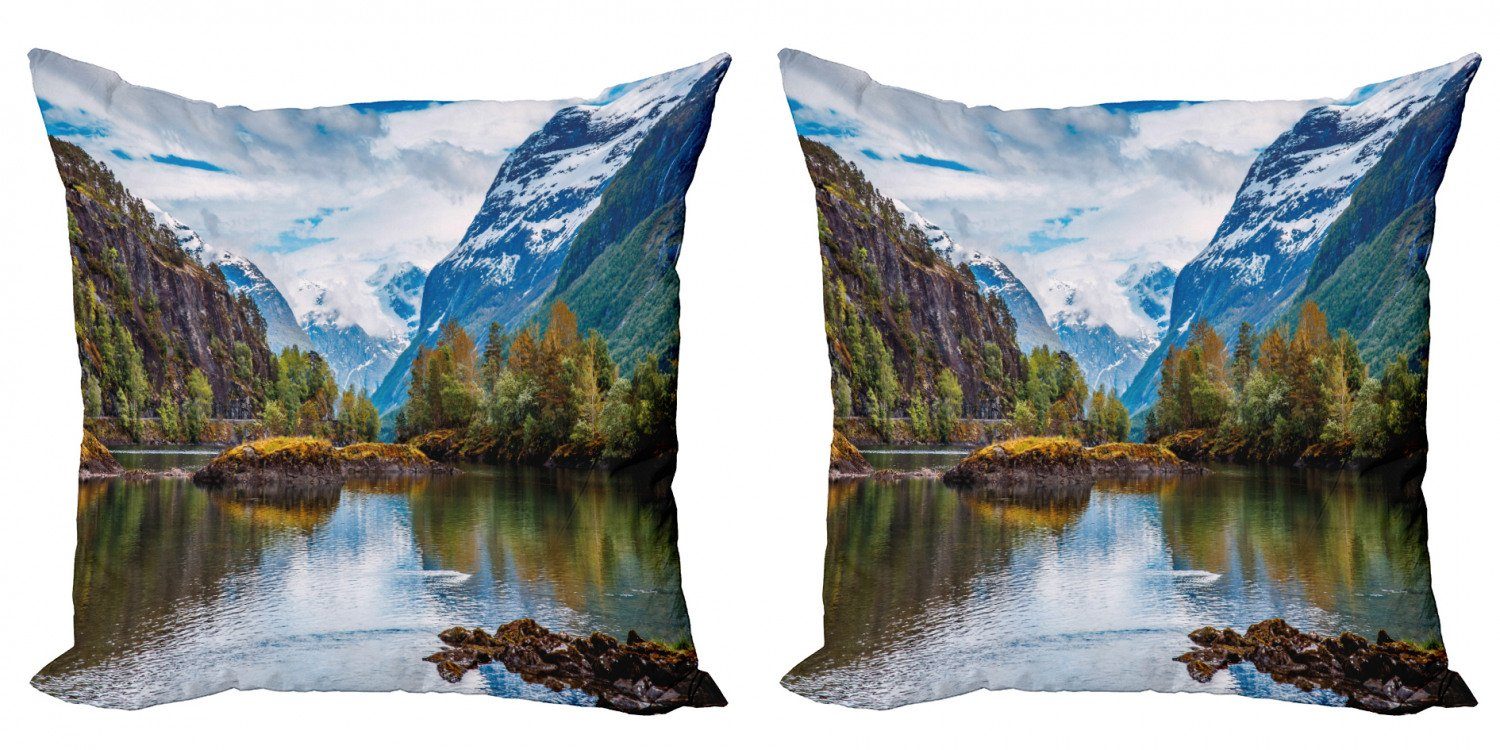 Kissenbezüge Modern Accent Digitaldruck, Natur Norwegen (2 Stück), Mountains Snowy Abakuhaus Doppelseitiger