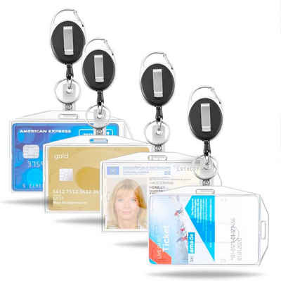 officegurus® Schlüsselanhänger 4x Ausweishalter mit ausziehbarem Zugband, Ausweishülle Kartenhalter (4-tlg), Ausziehbares Zugband, Schlüsselring