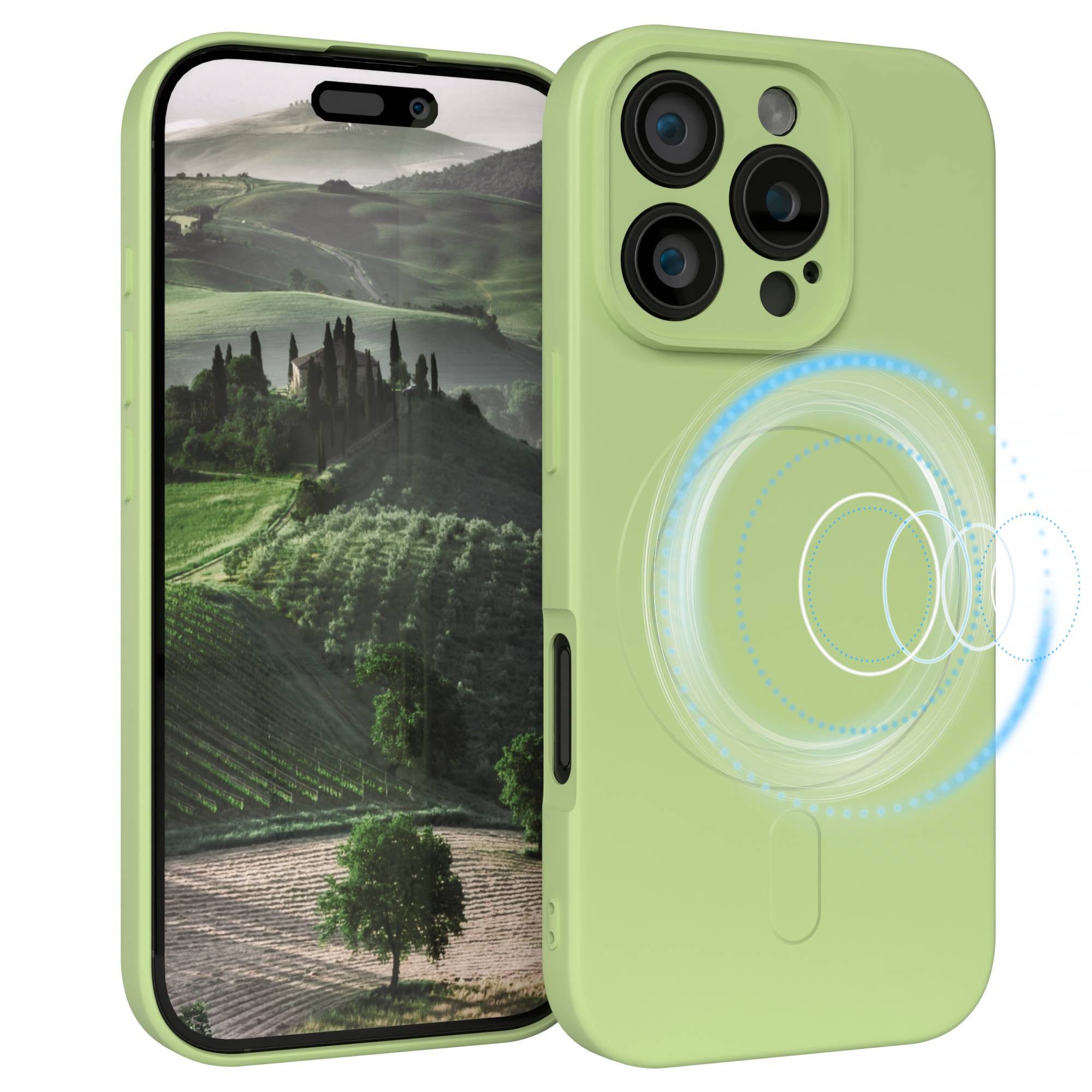EAZY CASE Handyhülle für Apple iPhone 16 Pro Hülle Silikon 6,3 Zoll, Schutzhülle MagSafe kompatibel Anti-Slip Oberfläche kratzfest Grün