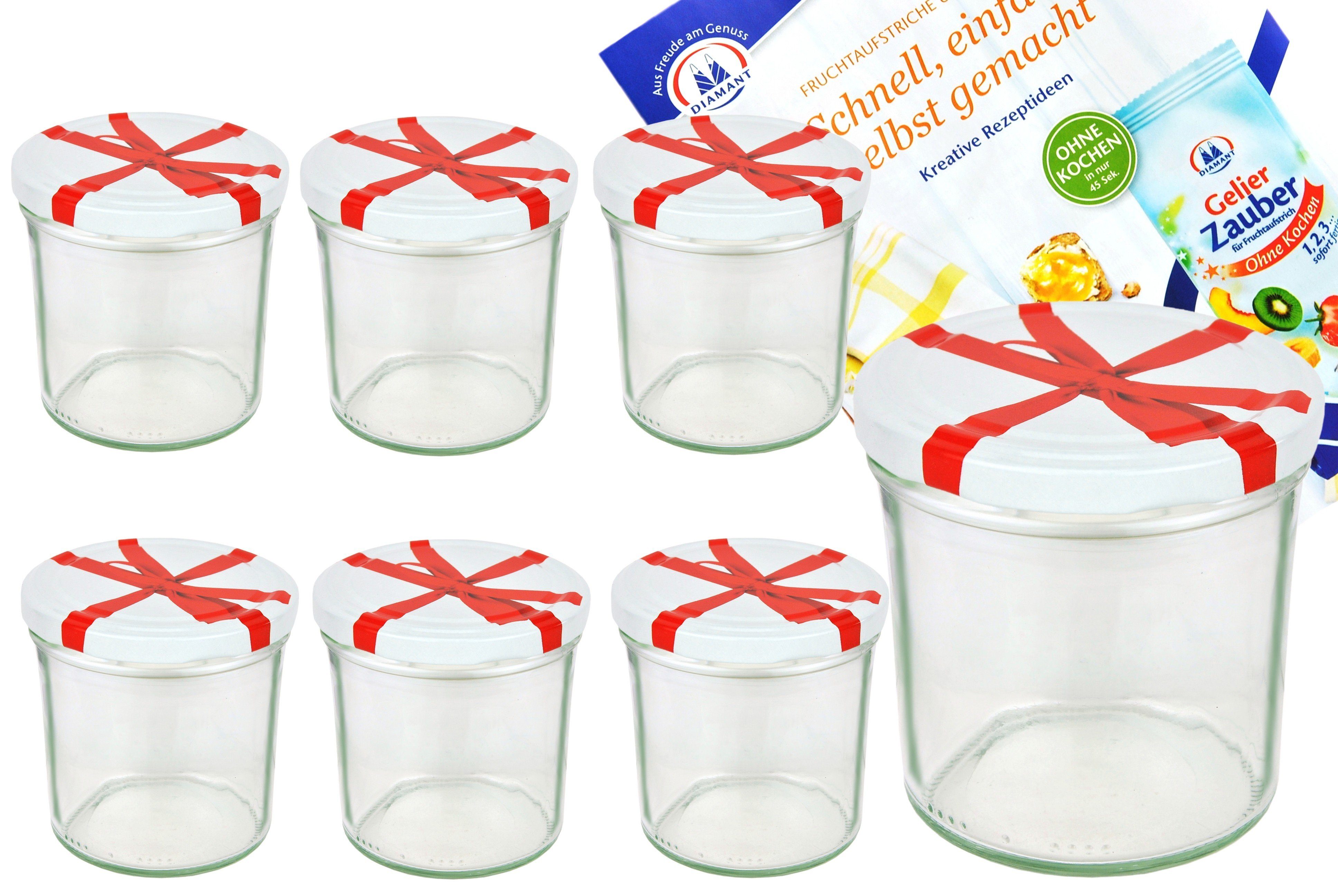 MamboCat Einmachglas 6er Set Sturzglas 350 ml To 82 Schleifendekor Deckel incl. Rezeptheft, Glas