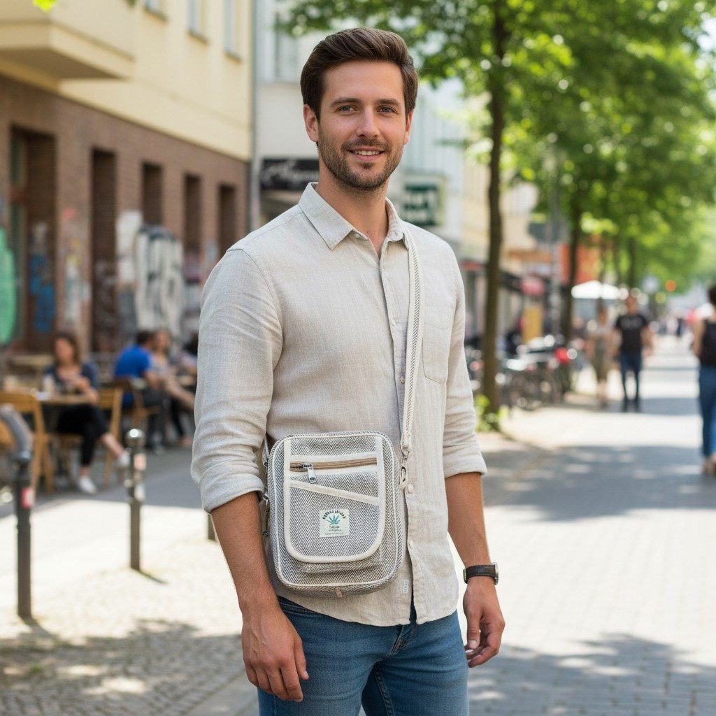 Guru-Shop Schultertasche Natürliche Schultertasche aus Hanf und..