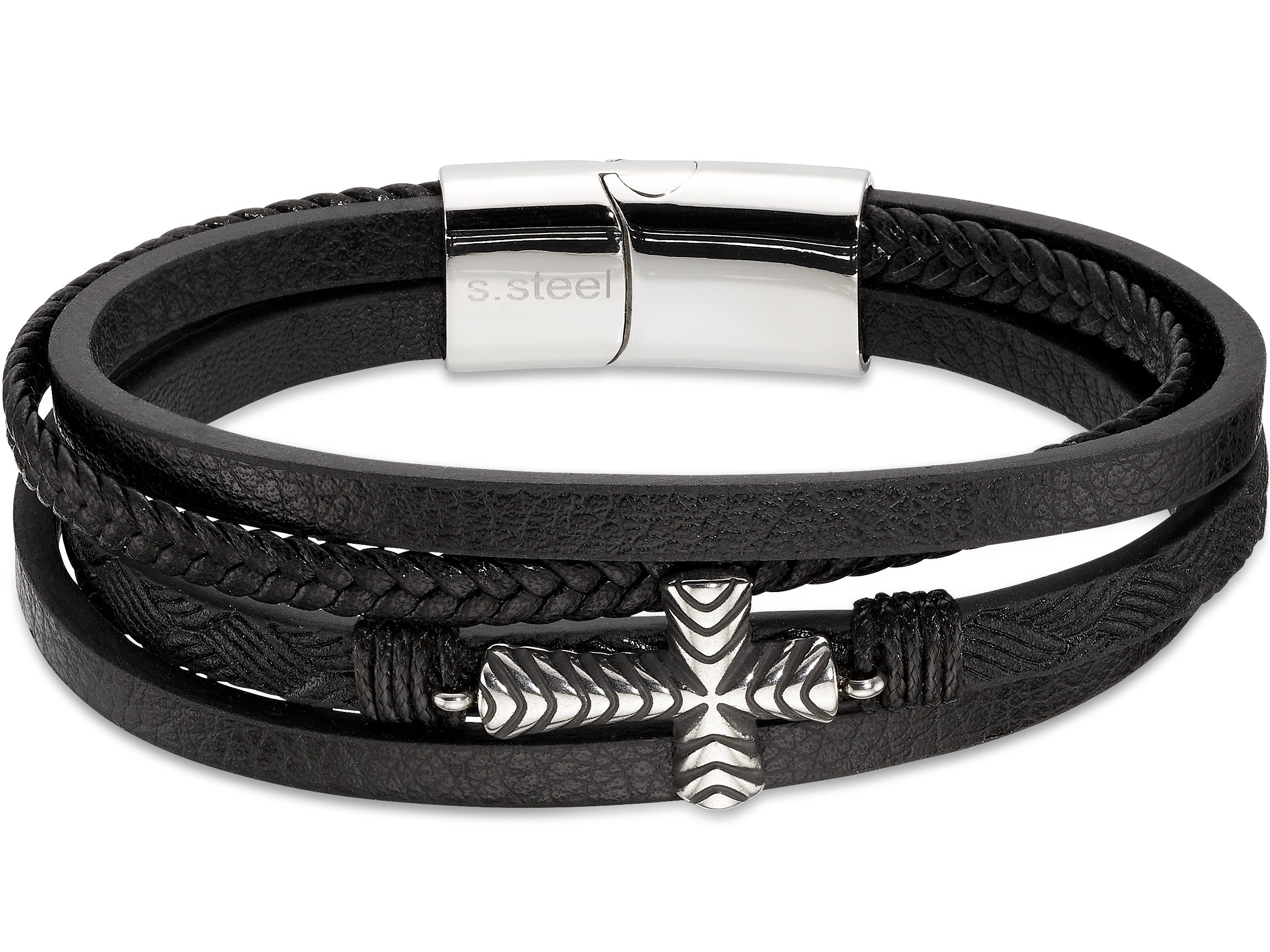 Firetti Lederarmband Edelstahl-Lederamband mit aufgesetztem Kreuz