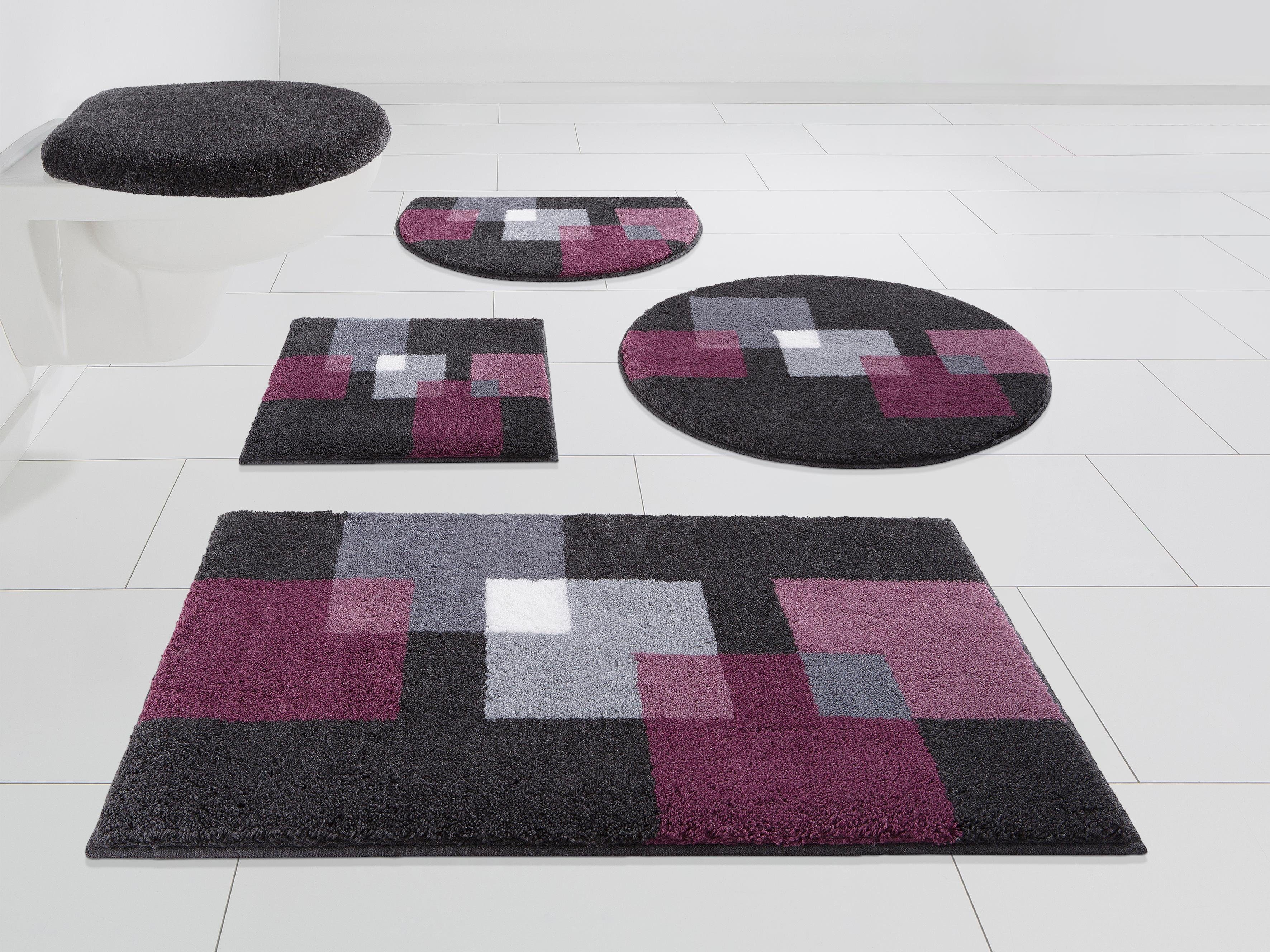Grund Badematte Paxos, Höhe 20 mm, rutschhemmend beschichtet, fußbodenheizungsgeeignet, strapazierfähig, Polyacryl, rechteckig, 3-tlg. Hänge-WC Set, geometrisches Design, modern, flauschig, softer Flor, Made in Europe