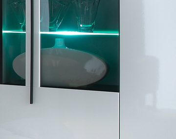 Furn.Design Highboard Design-D (Vitrine in weiß Hochglanz, 160 x 126 cm), mit Soft-Close und Parsol-Glas