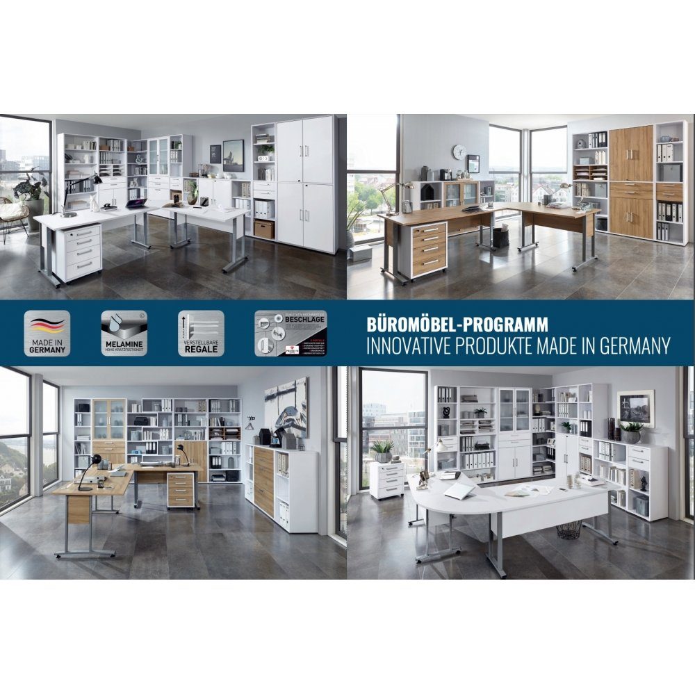 Schreibtisch Druckerwagen für FMD Möbel CALVIA Rollcontainer FMD Alteiche Weiß Büro Schubladenwagen /