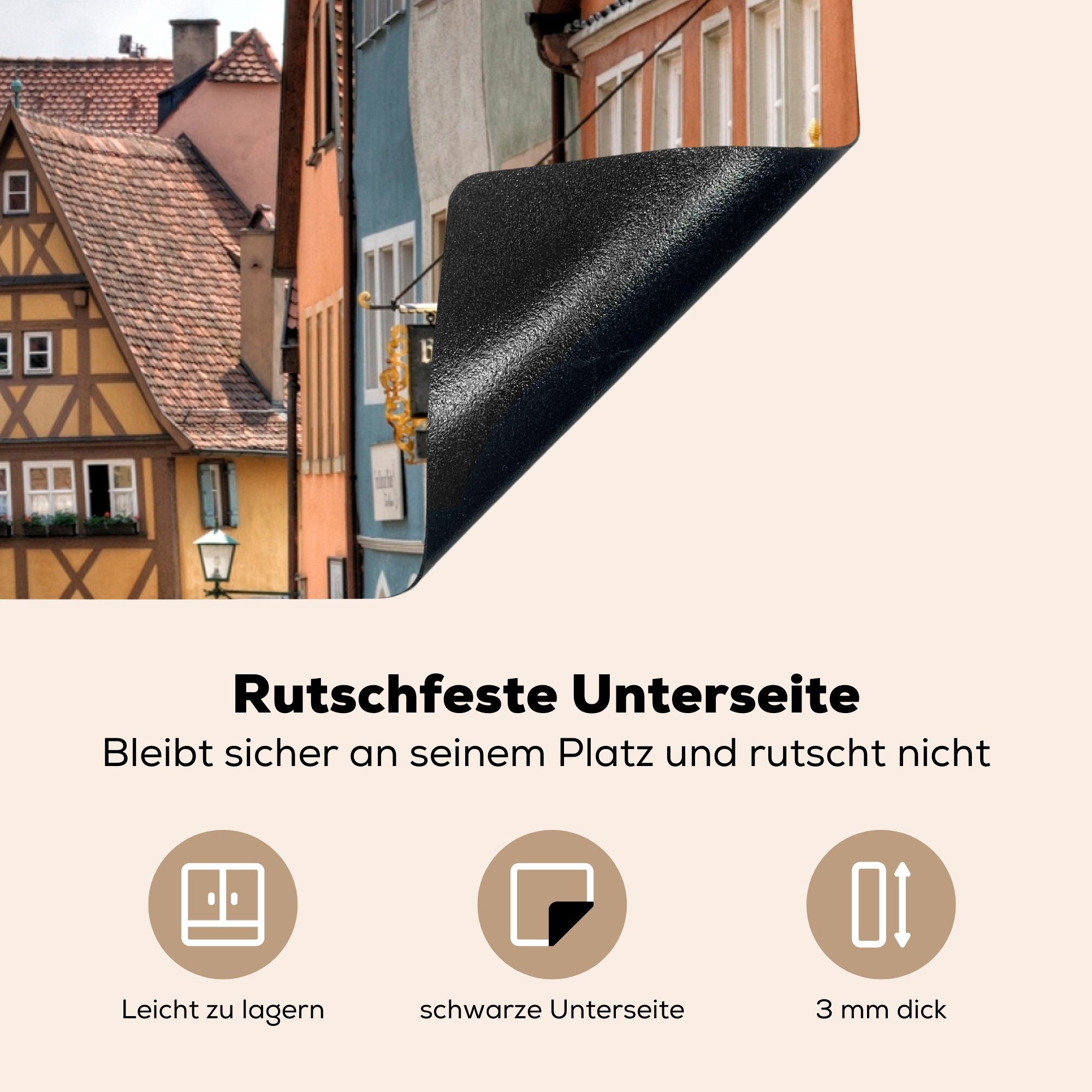 Herdblende-/Abdeckplatte Induktionskochfeld Vinyl, Rothenburg, (1 für Straßenszene cm, in MuchoWow Schutz die tlg), küche, 81x52 Ceranfeldabdeckung