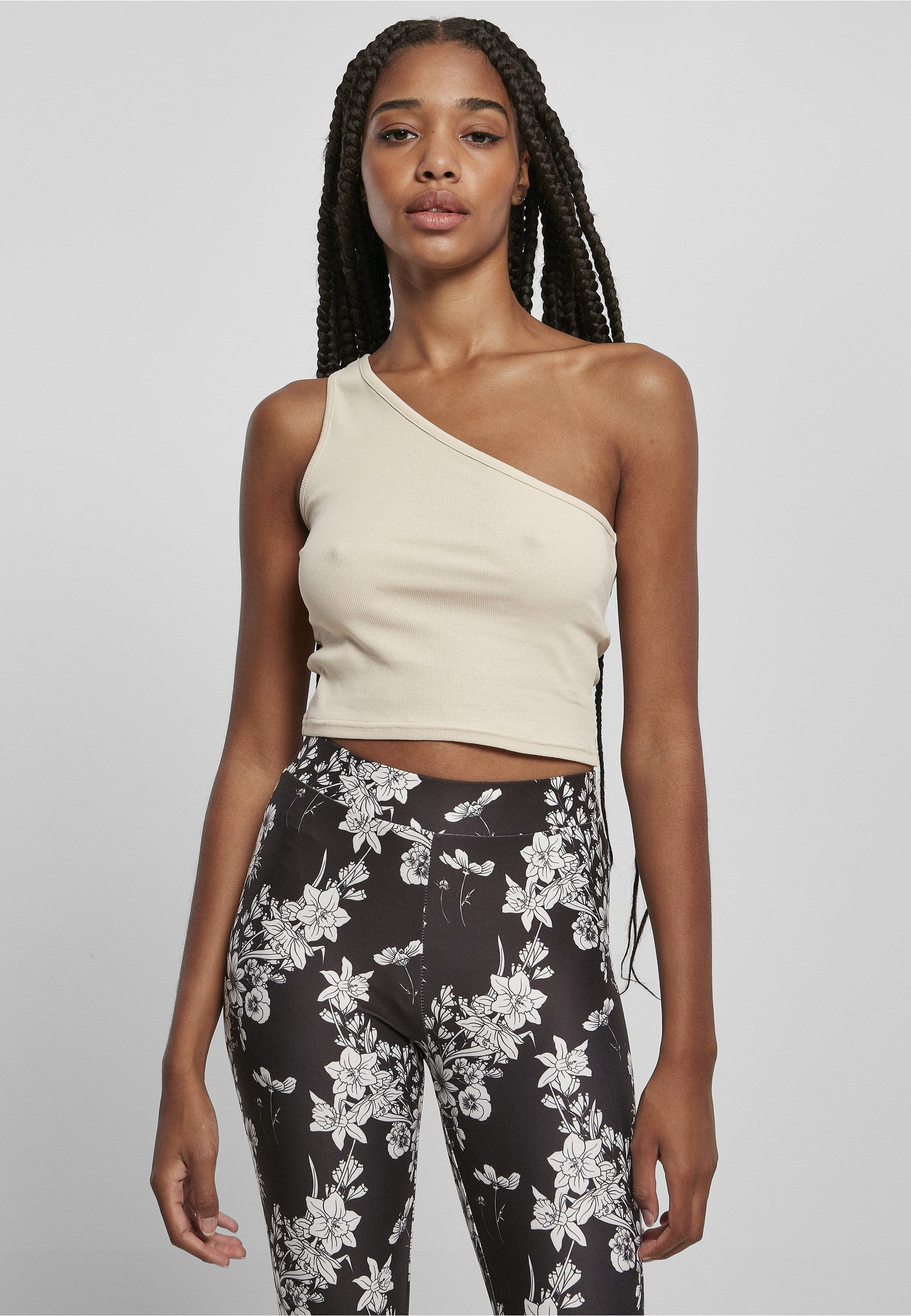 URBAN CLASSICS Yoga & Relax Shirt Urban Classics Damen Ladies Cropped Asymmetric Top (1-tlg)