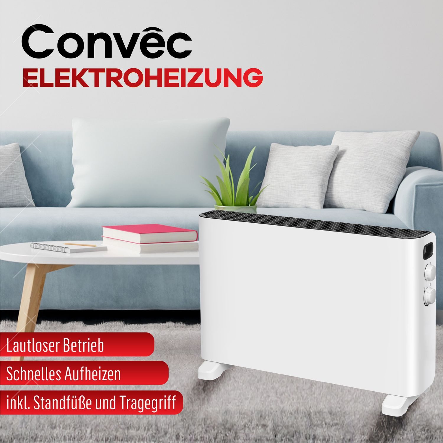 TMS Engineering GmbH Konvektor Elektroheizung 2000W Raumheizung Standheizung Heizung Heizgerät weiß