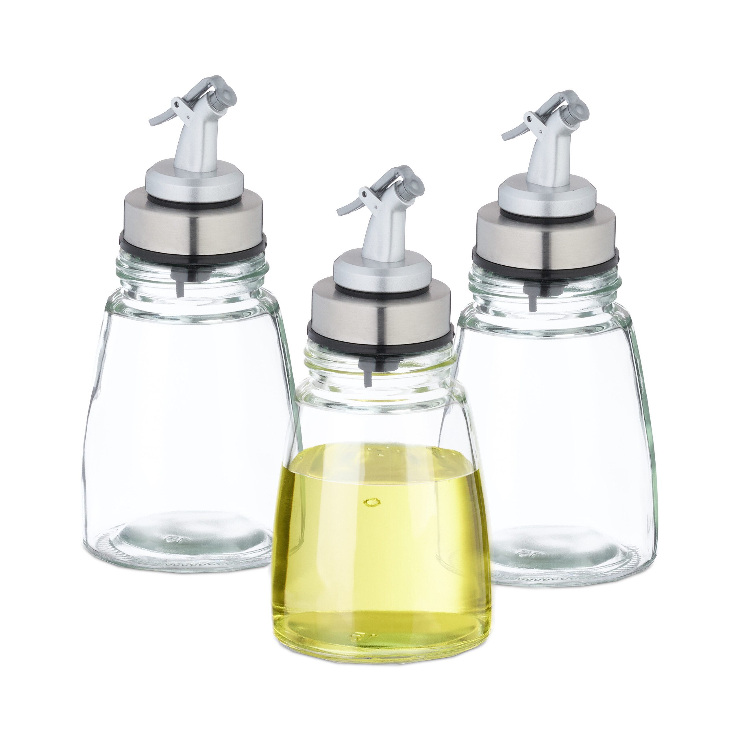 relaxdays Ölspender Ölflasche Glas 3er Set nachfüllbar, (3-tlg)