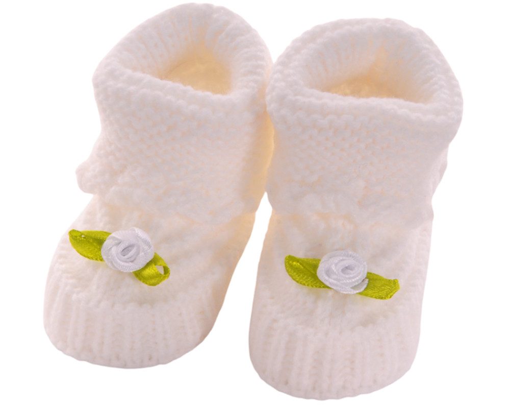 La Bortini Füßlinge Baby Strickschuhe Stricksocken Socken Erstlingssocken in Weiß für Neugeborene, perfekt für Taufe, 50 56 62 68