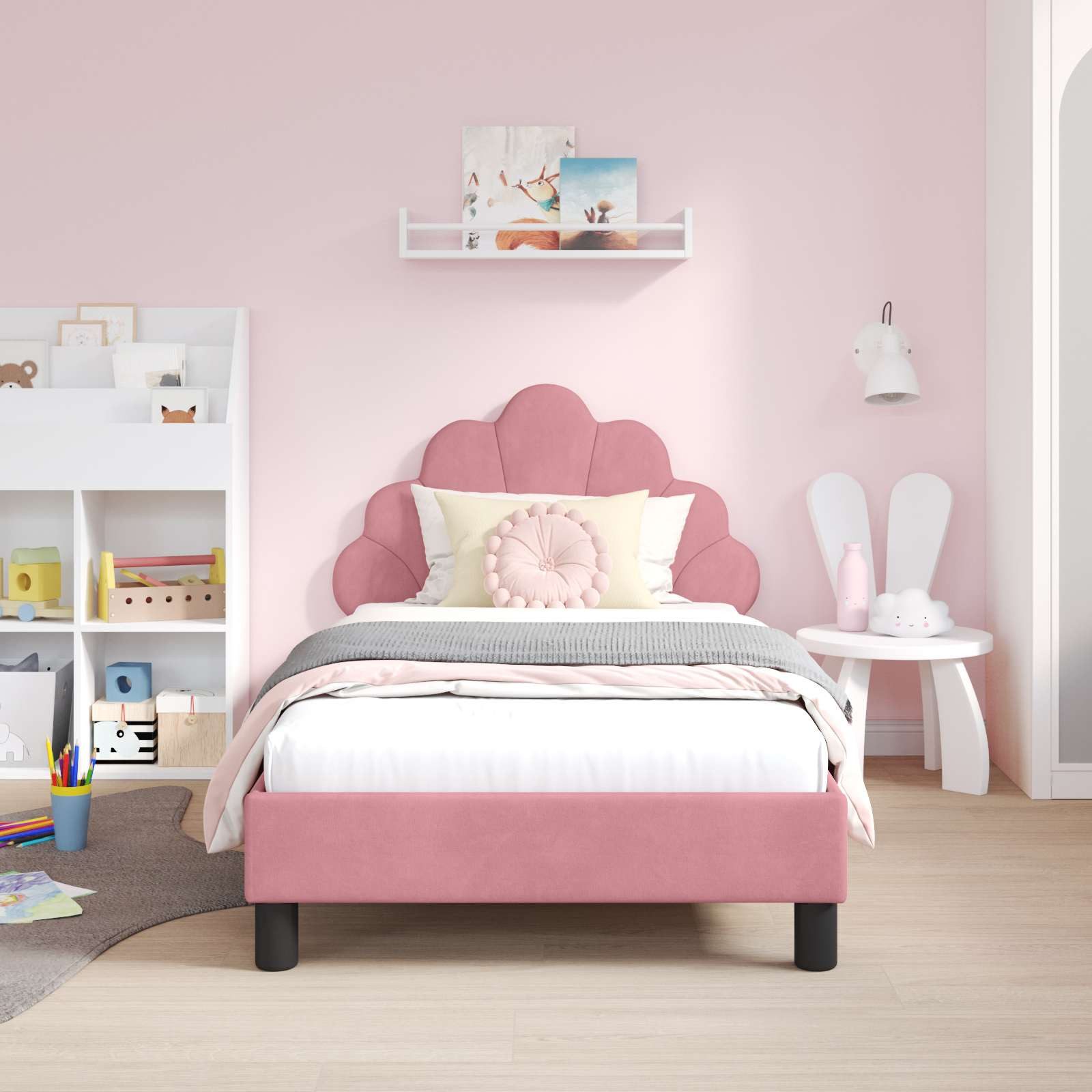 vidaXL Bett Kinderbettgestell mit Kopfteil Rosa 80 x 160 cm Samt (1-tlg) – Bild 3 von 5