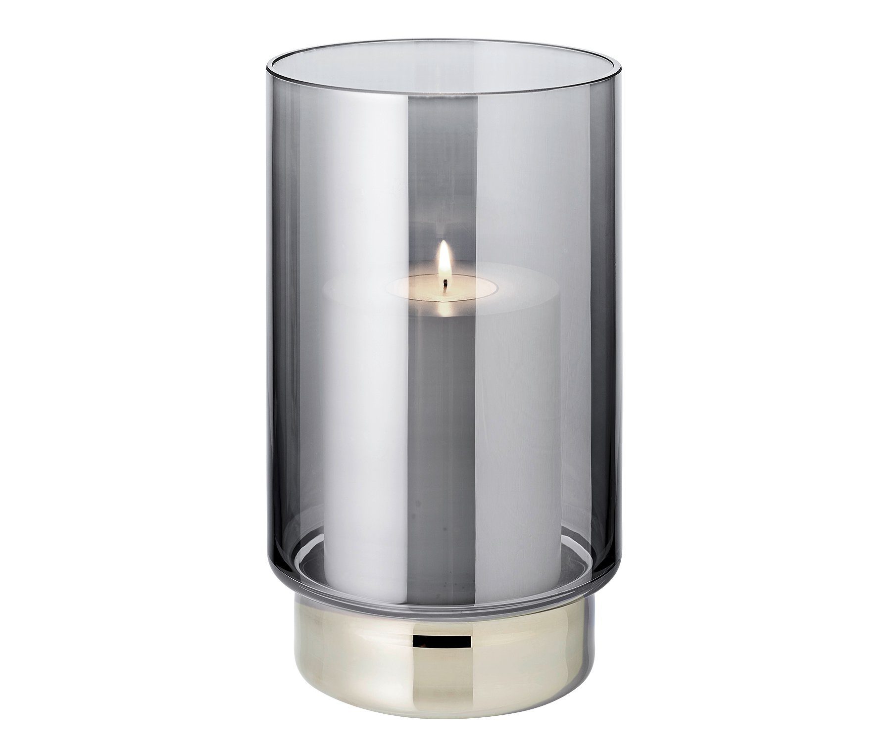 EDZARD Windlicht Isla, Höhe 21 cm, Kerzenhalter aus Kristallglas mit Platinrand, mundgeblasen