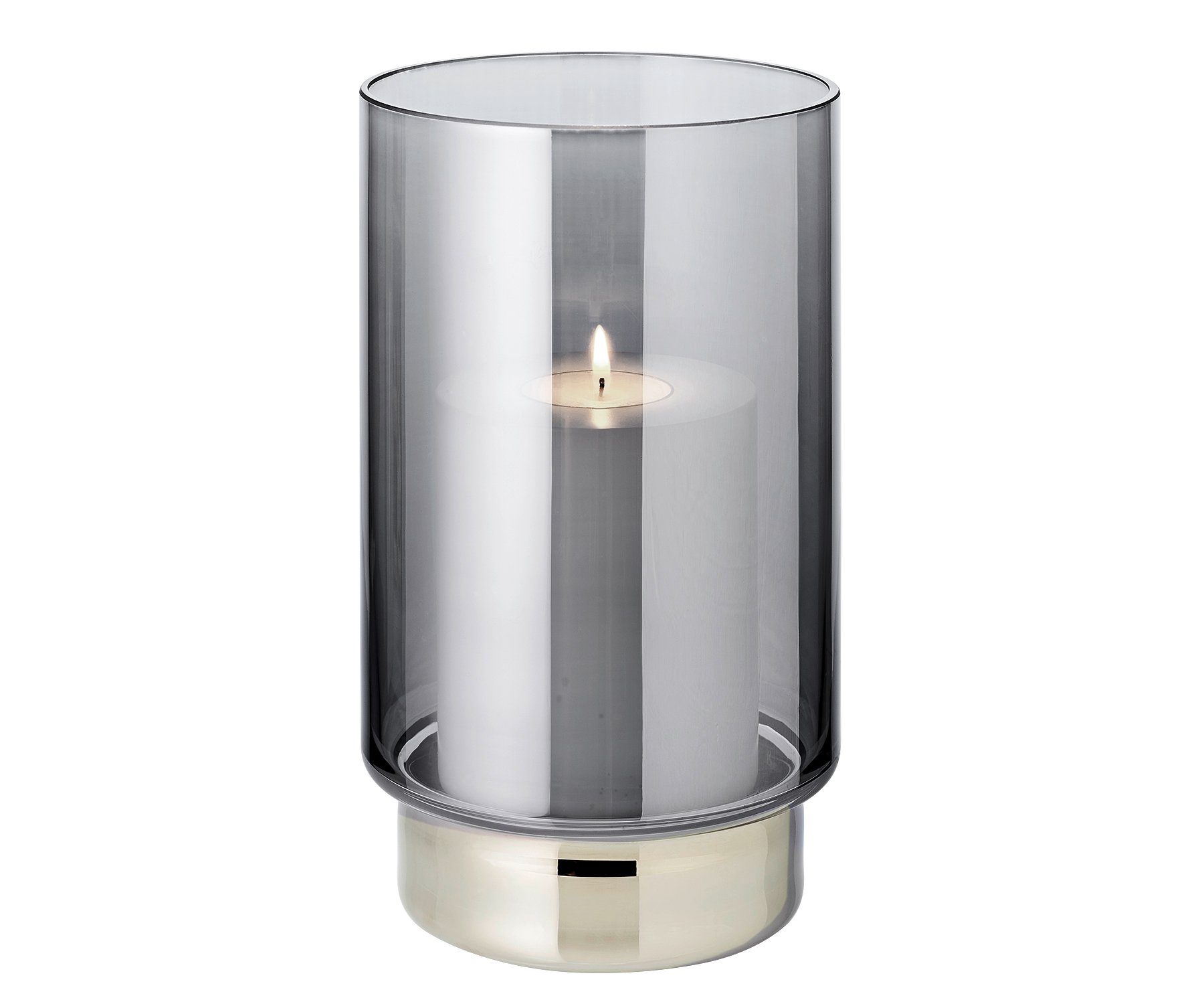 EDZARD Windlicht Isla, Rauchglas, dunkles Kristallglas mit Platinrand, H 21 cm, Ø 12 cm