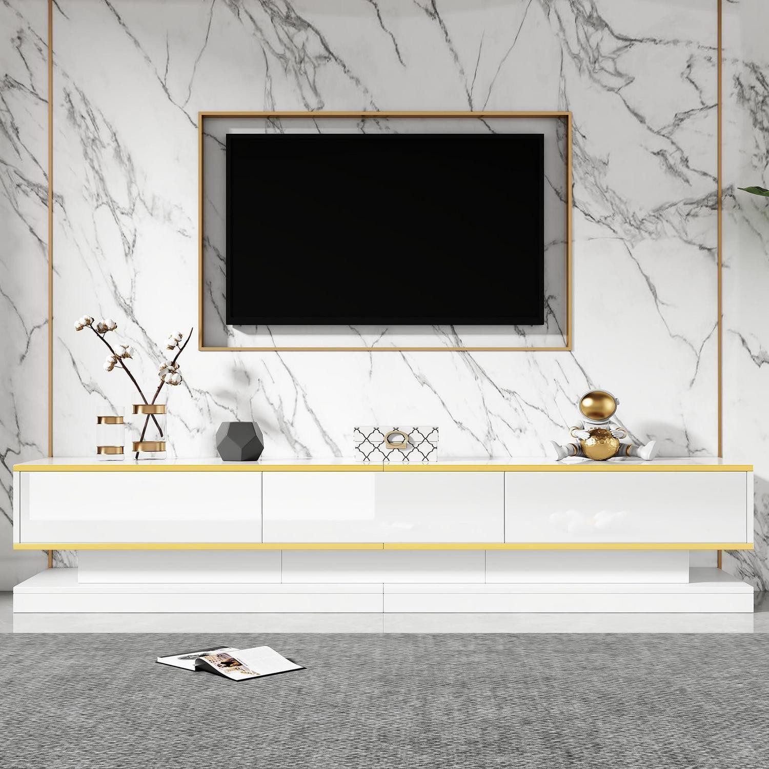 LuxusKollektion Lowboard TV Lowboard 3 Schubladen Hochglanzoptik 200x40x40cm Weiß(200x40x40cm)