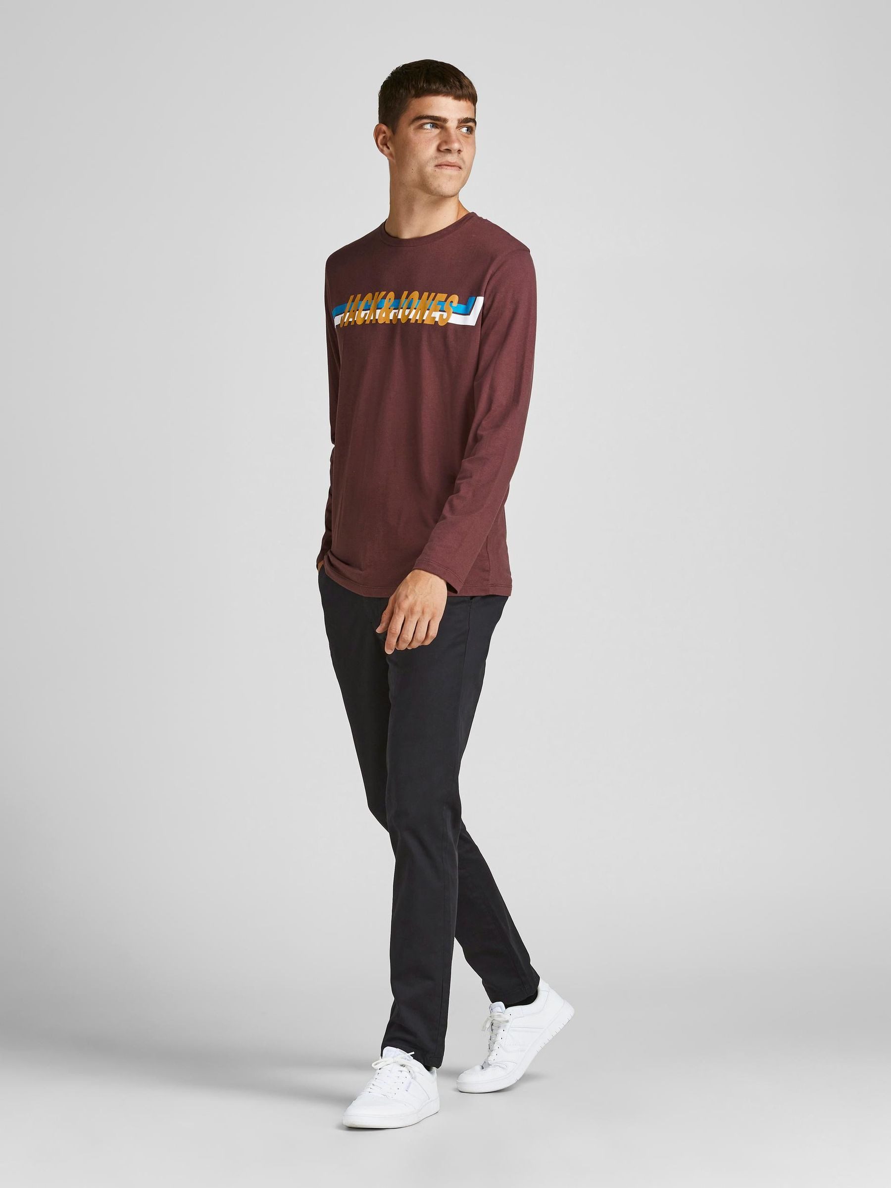 Jack & Jones Chinohose Baumwolle Stoffhose JPSTMARCO für Herren Baumwolle Regular Fit unifarben elastisch Knopf