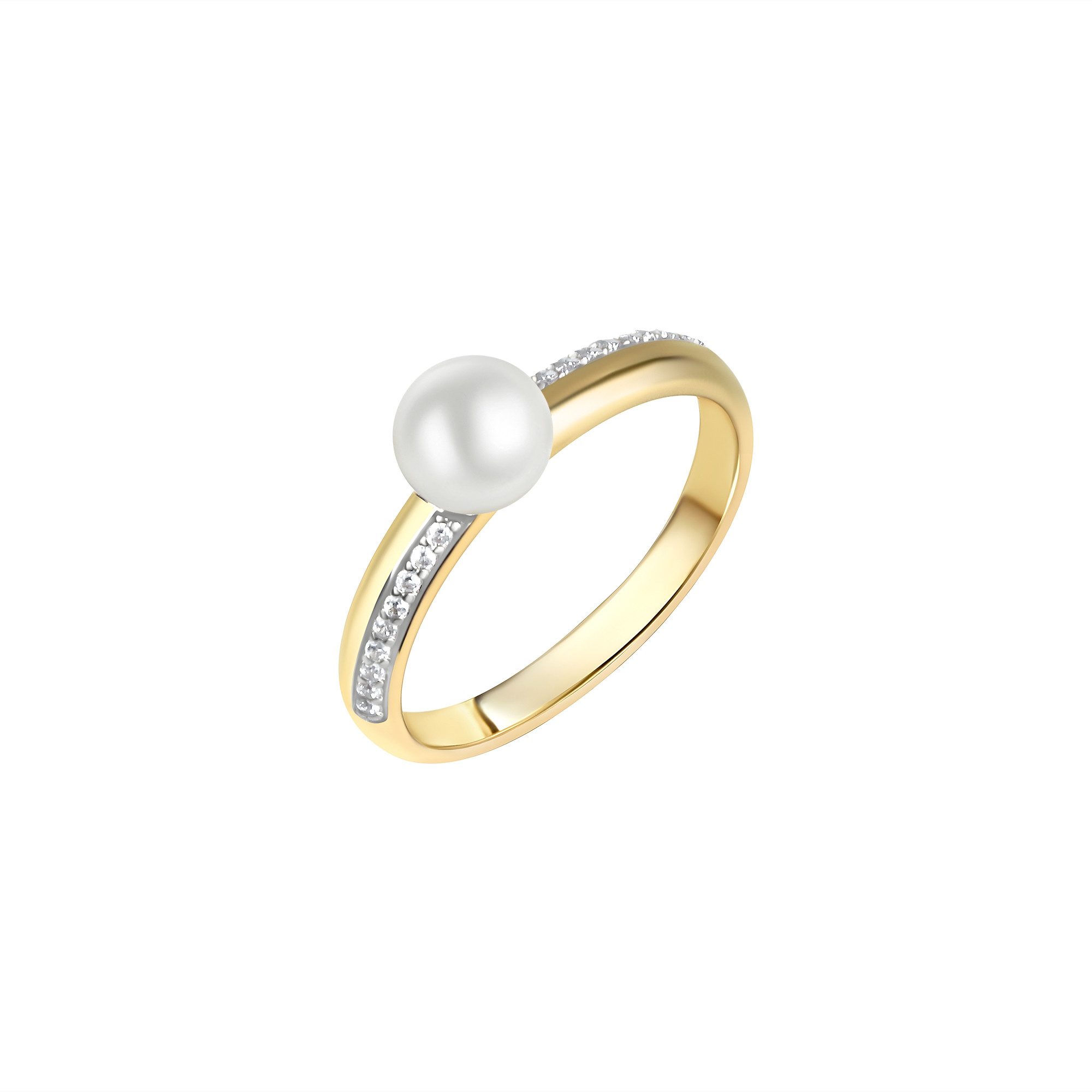 Vivance Fingerring 375/- Gelbgold bicolor Zirkonia und Perle günstig online kaufen