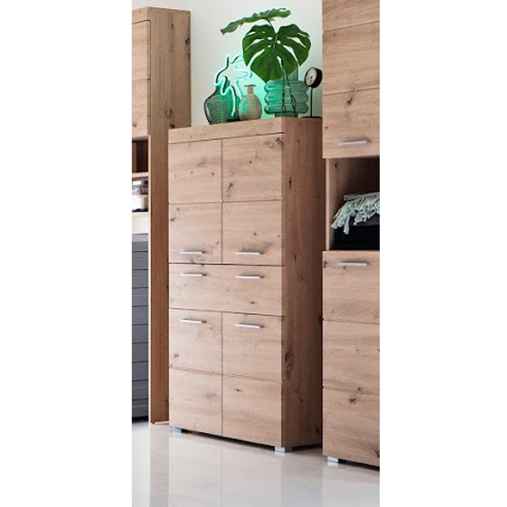 trendteam Stauraumschrank Schrank Mehrzweckschrank Hochschrank Möbel Braun 73x130x31cm