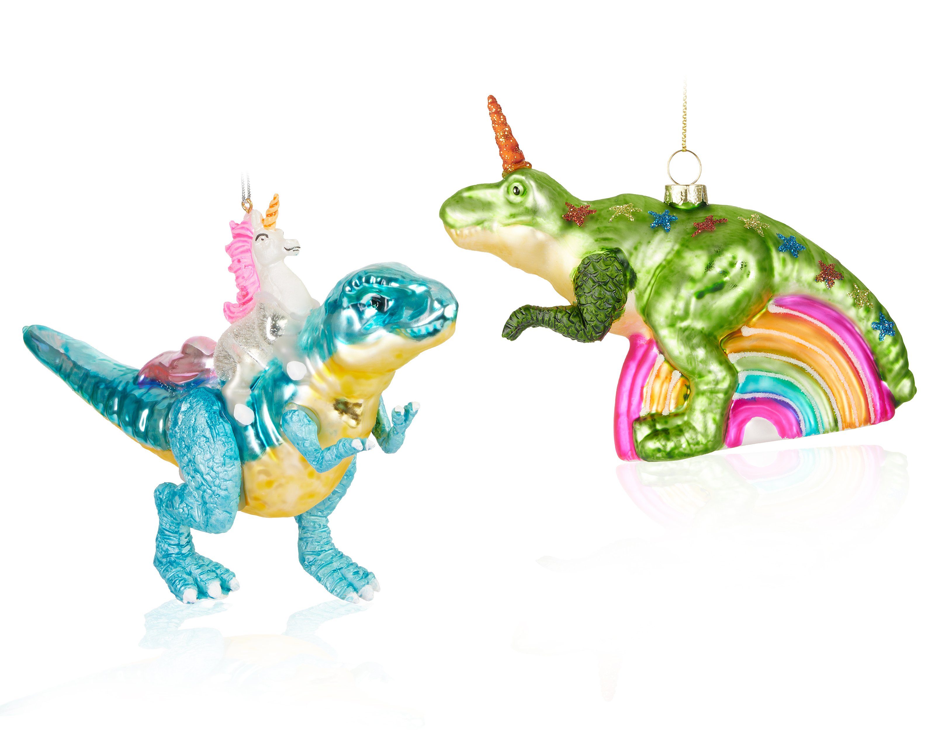 BRUBAKER Weihnachtsbaumkugel Crazy Unicorn Einhorn Dinosaurier TRex