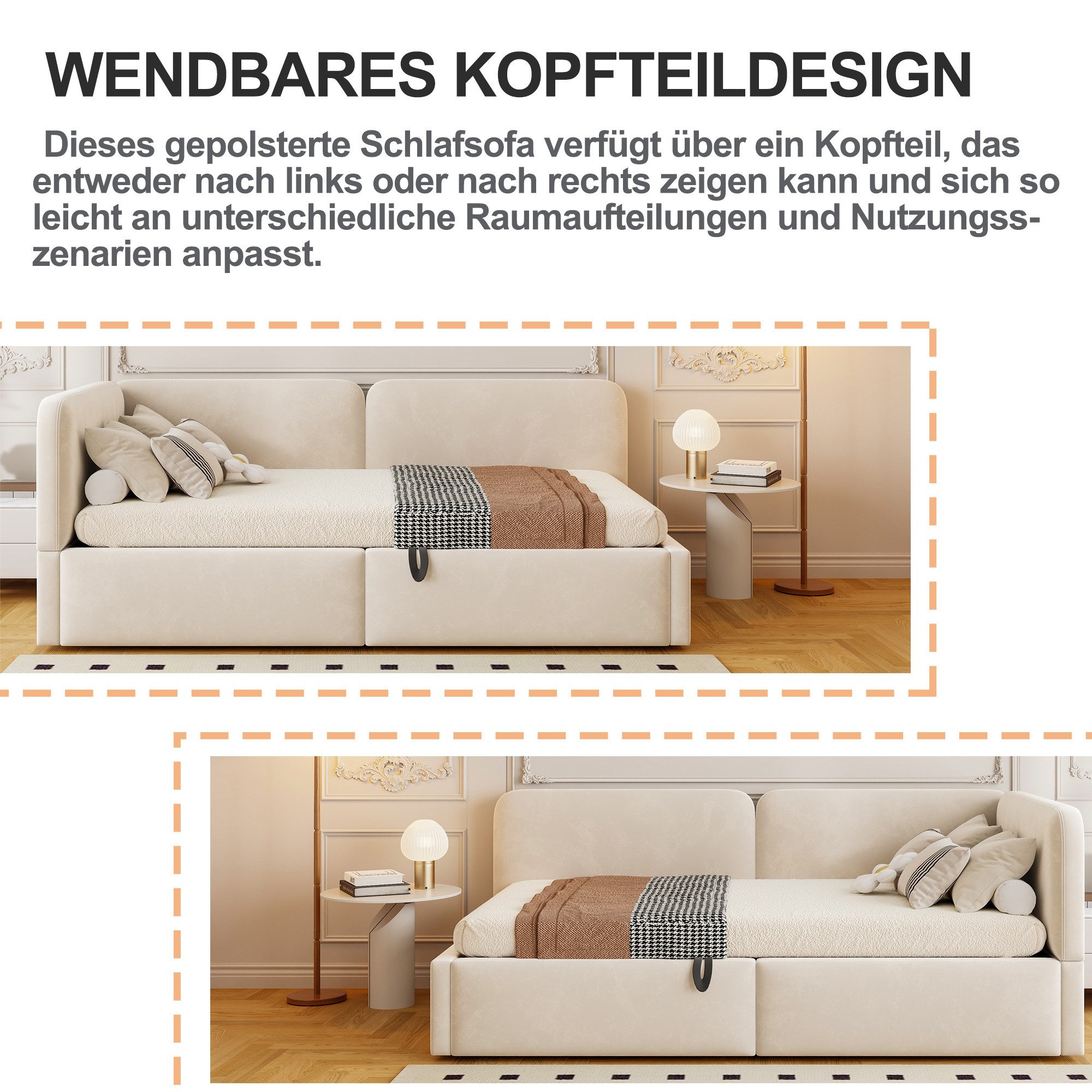 BlingBin Schlafsofa Schlafcouch-Polsterbett mit Samtbezug & hydraulischem Stauraum, 1er Set 1 Teile, hohes Kopfteil mit austauschbaren Rückenlehnen für Kinder &  Erwachsene