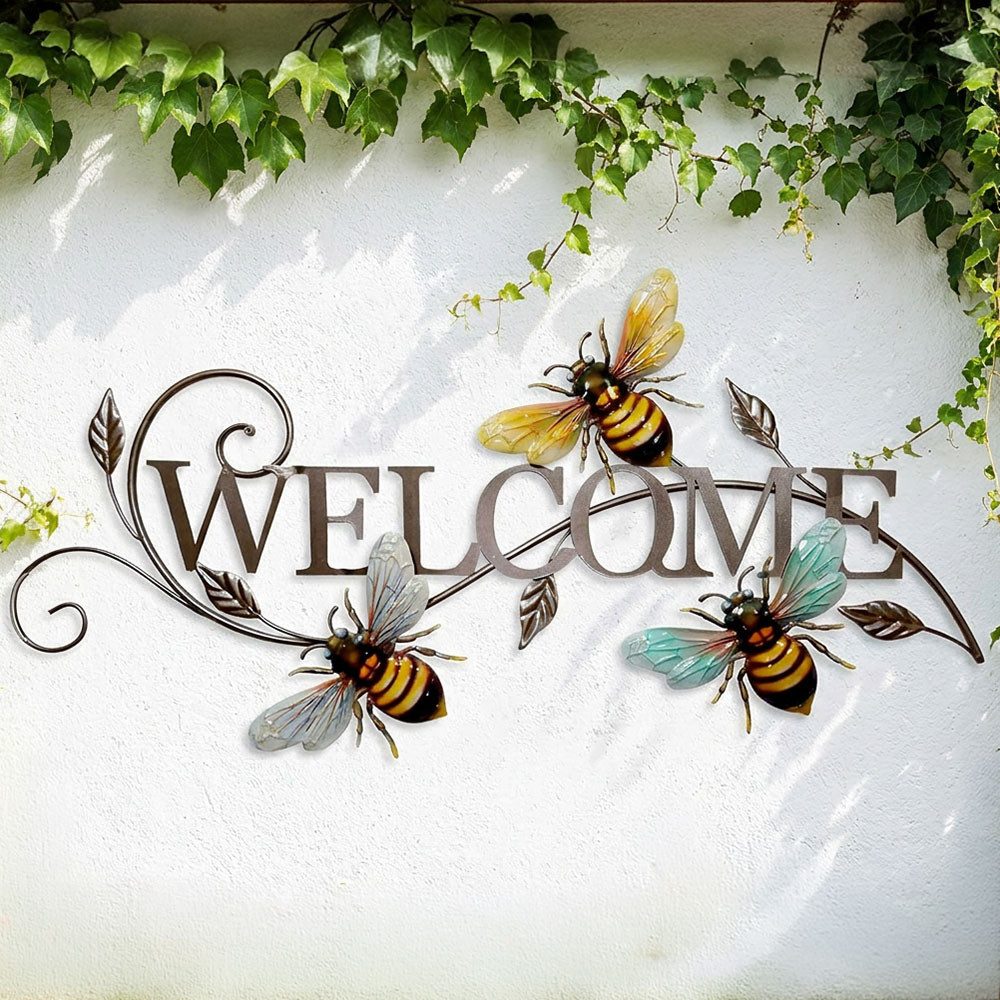 Harms Import Wanddekoobjekt, Wand Schild Welcome Garten Haustür Dekoration Bienen Design