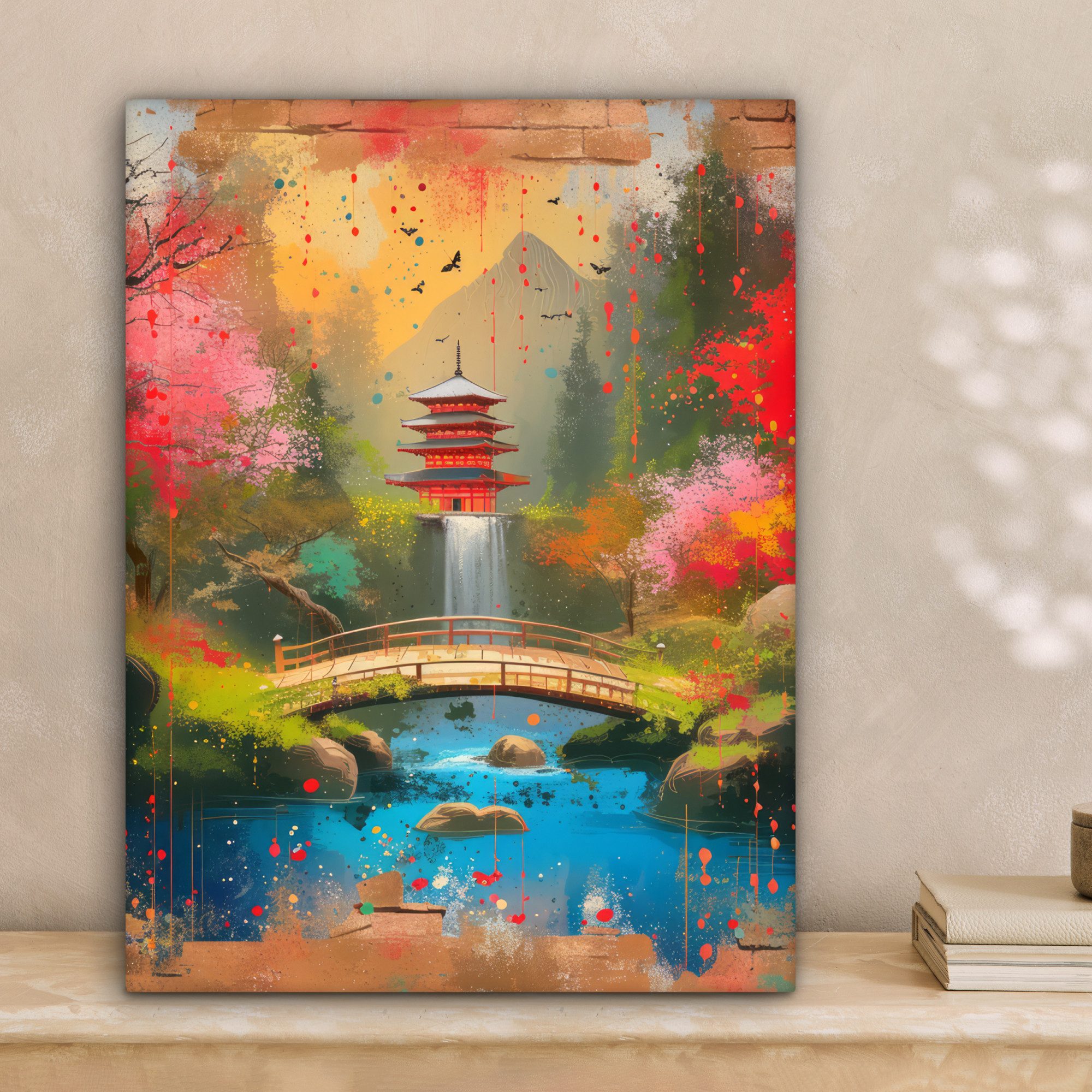OneMillionCanvasses® Leinwandbild Graffiti - Japanischer Garten - Farbenfroh - Japan - Straßenkunst, Fotodruck (1 St), Leinwand Bilder für Wohnzimmer Schlafzimmer 30x40 cm