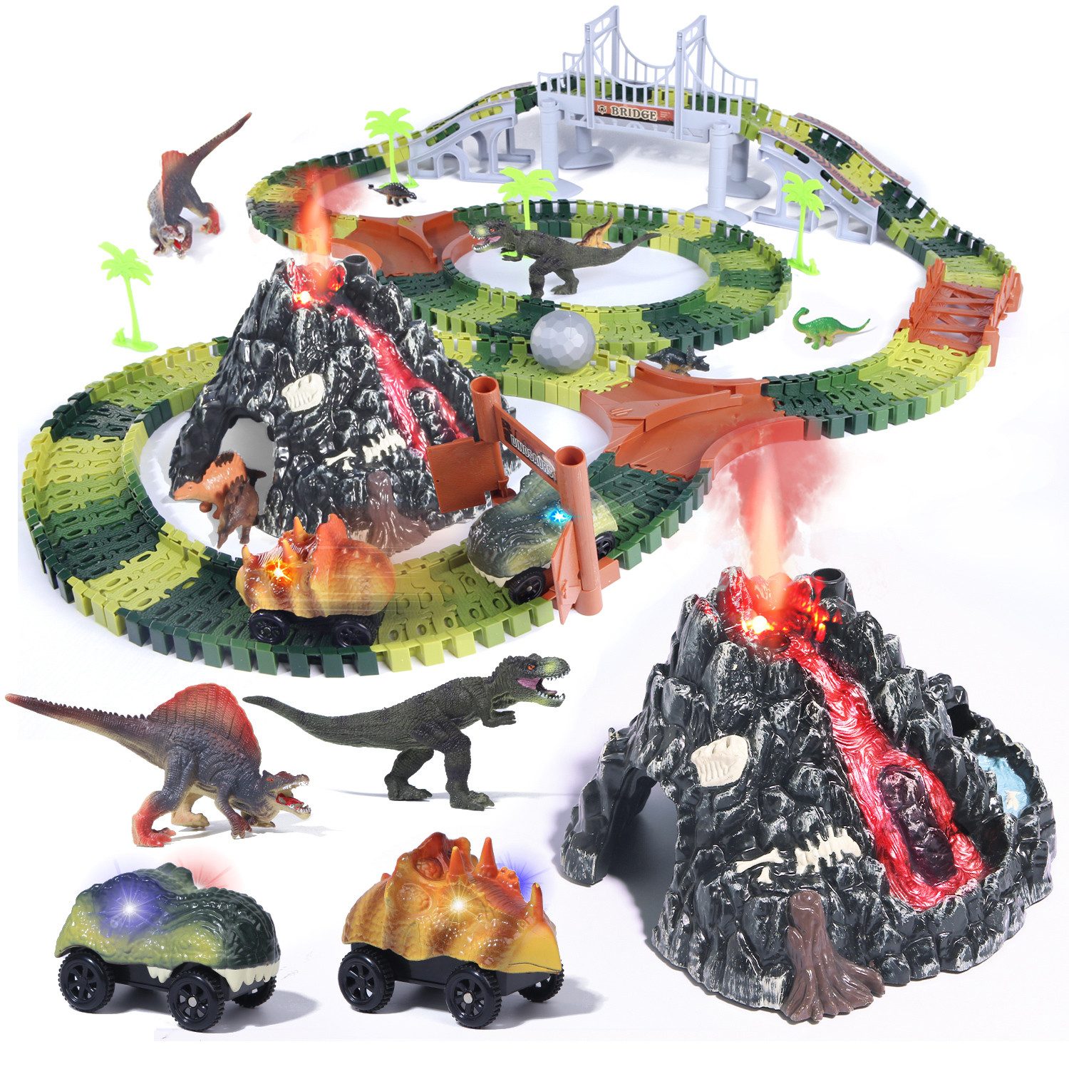 DINO SONO Spielzeug-Rennwagen Dinosauriern Vulkan Autorennbahn günstig online kaufen