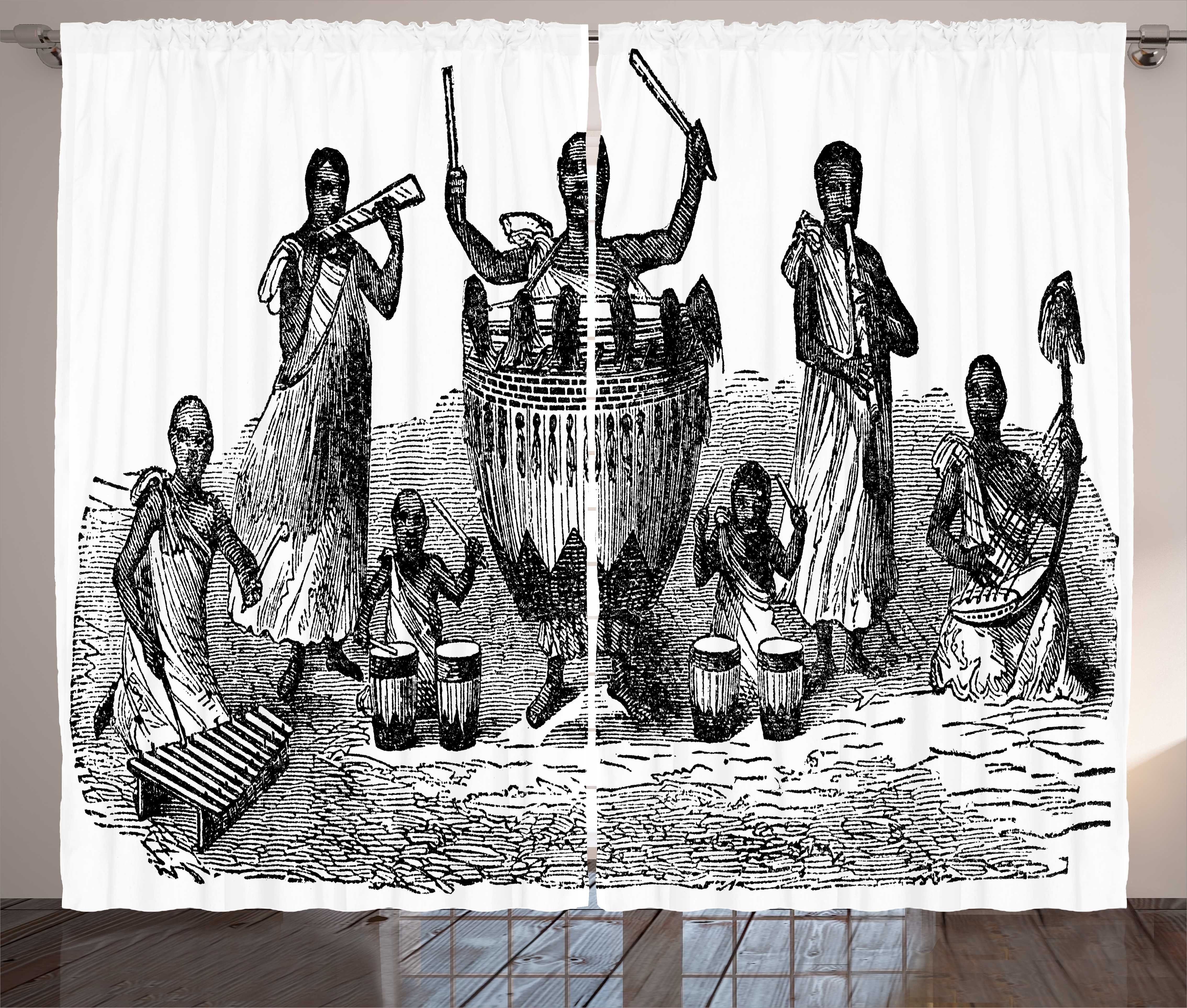 Gardine Schlafzimmer Kräuselband Vorhang mit Schlaufen und Haken, Abakuhaus, Schlagzeug Afrikanische Musiker Kultur