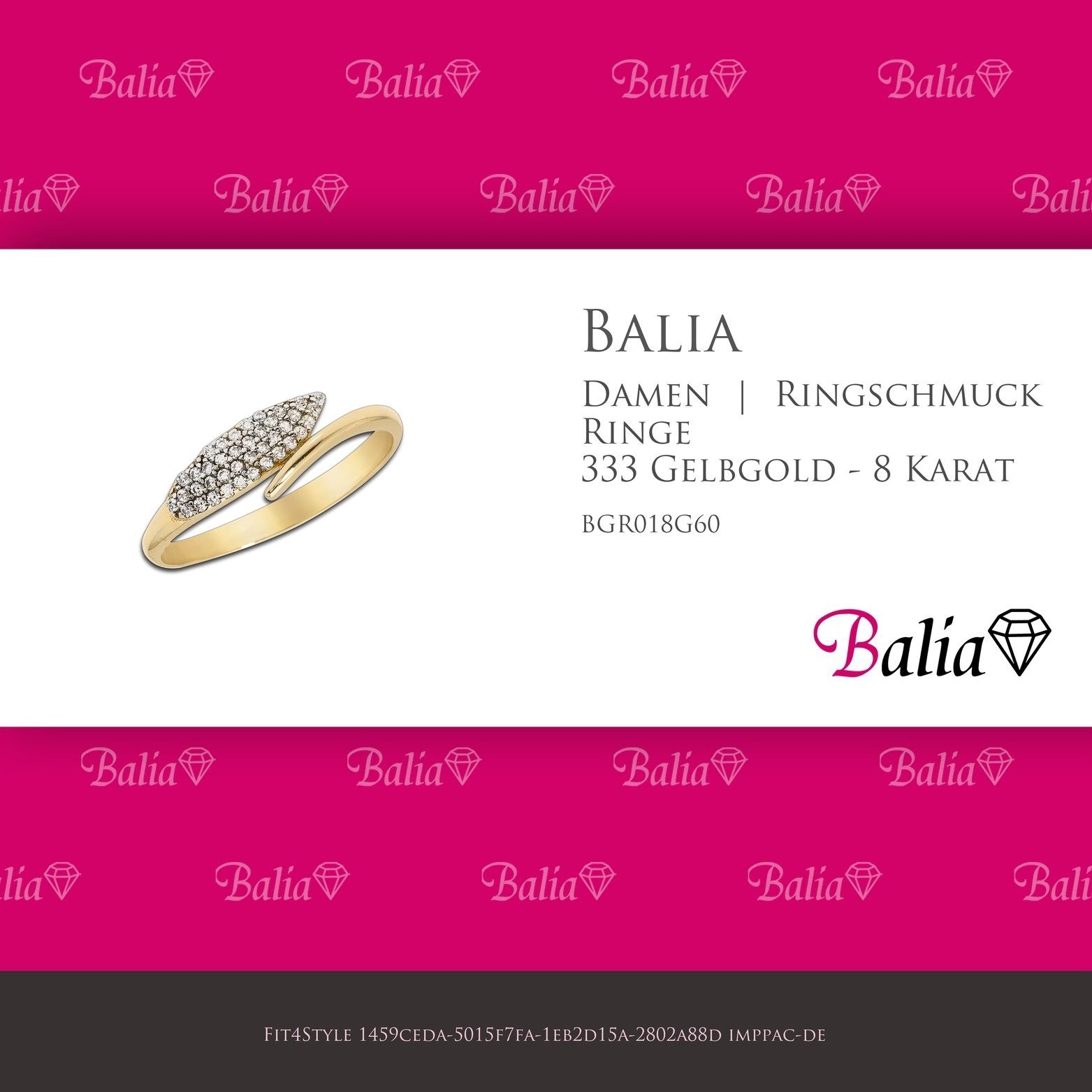 Damen Balia Gelbgold 3 (19,1), 8 Blatt (Blatt 8K Fingerring Größe Karat Balia Goldring (Fingerring), 60 - 333 gold) für Ring Gold Gold