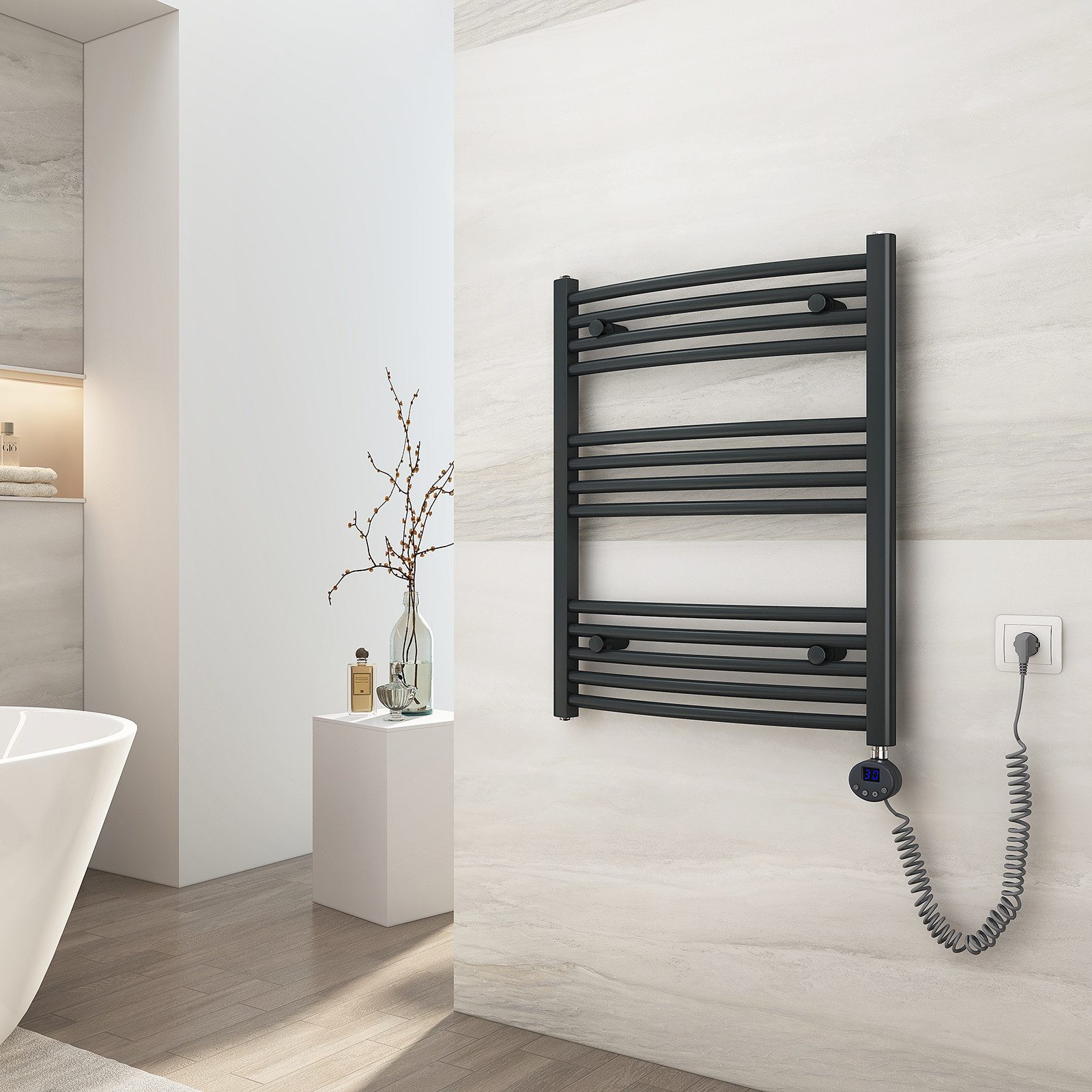 EMKE Elektrischer Badheizkörper Handtuchwärmer mit Thermostat, Gebogen Anth günstig online kaufen