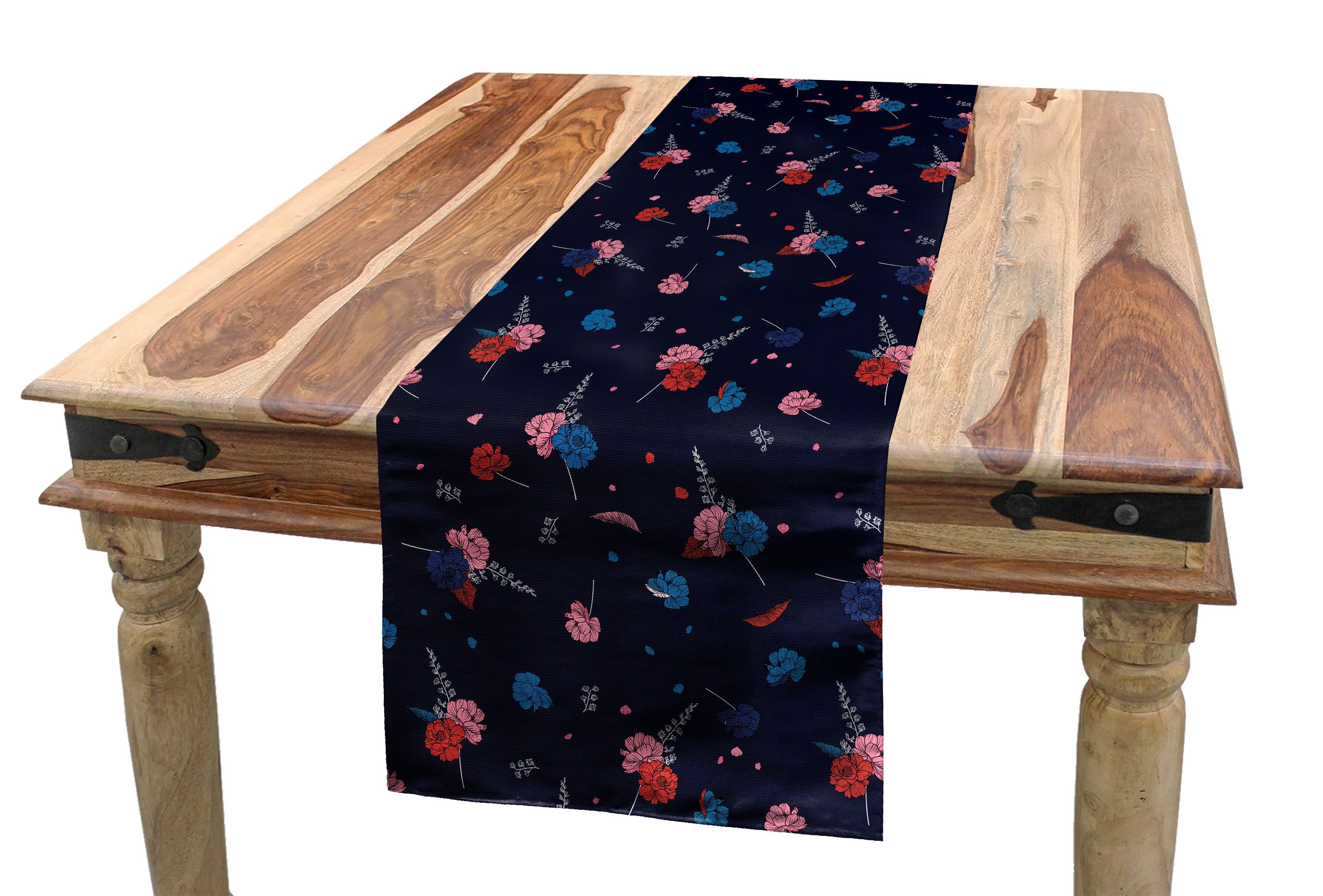 Dekorativer Rechteckiger Esszimmer Tischläufer Floral-Layout Verschiedenes Küche blau Abakuhaus Navy Tischläufer,
