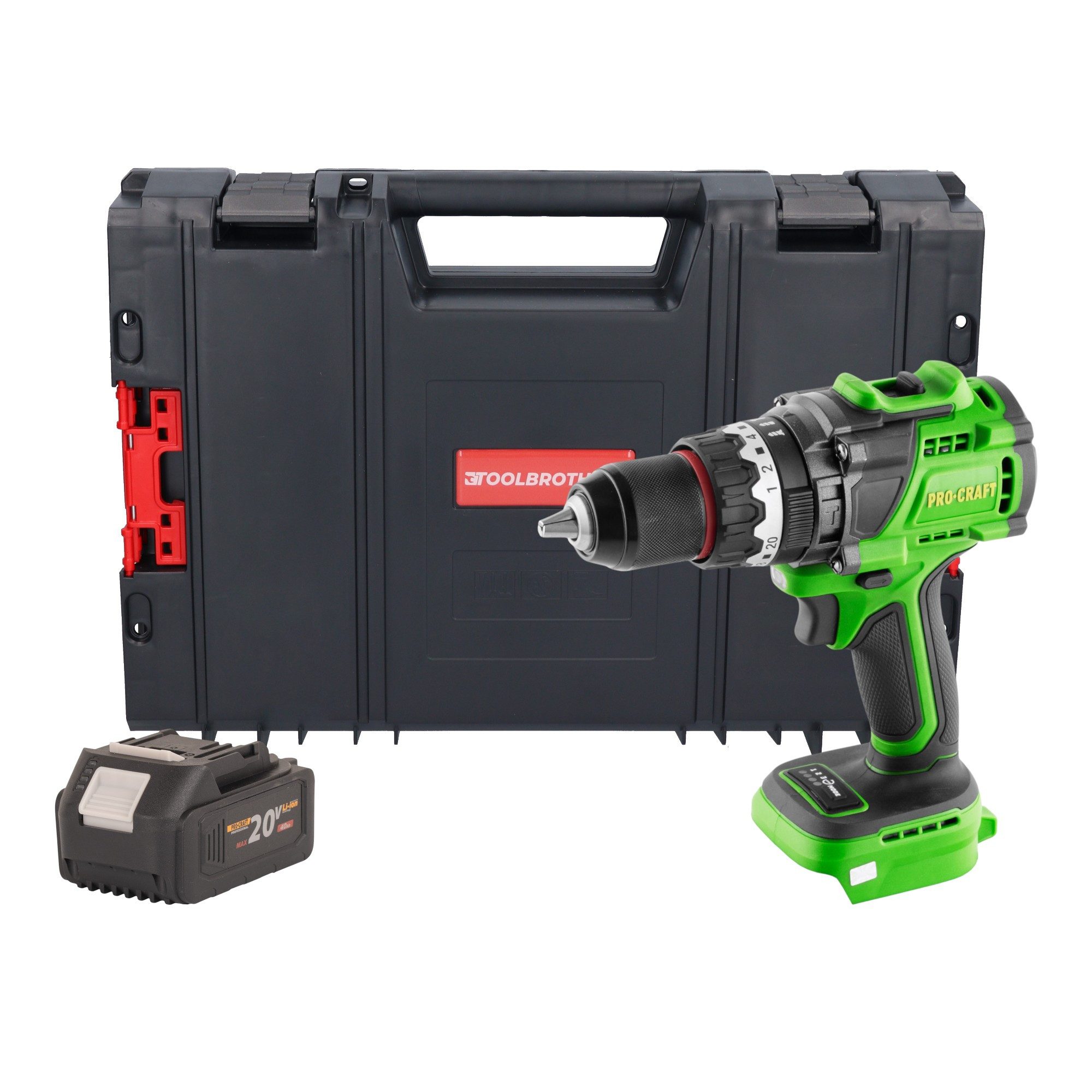 PRO CRAFT Akku-Schlagbohrschrauber PA18ProBL-BB 20 V 180 Nm + 1x Akku 4,0Ah + RHINO Toolcase - ohne Lader