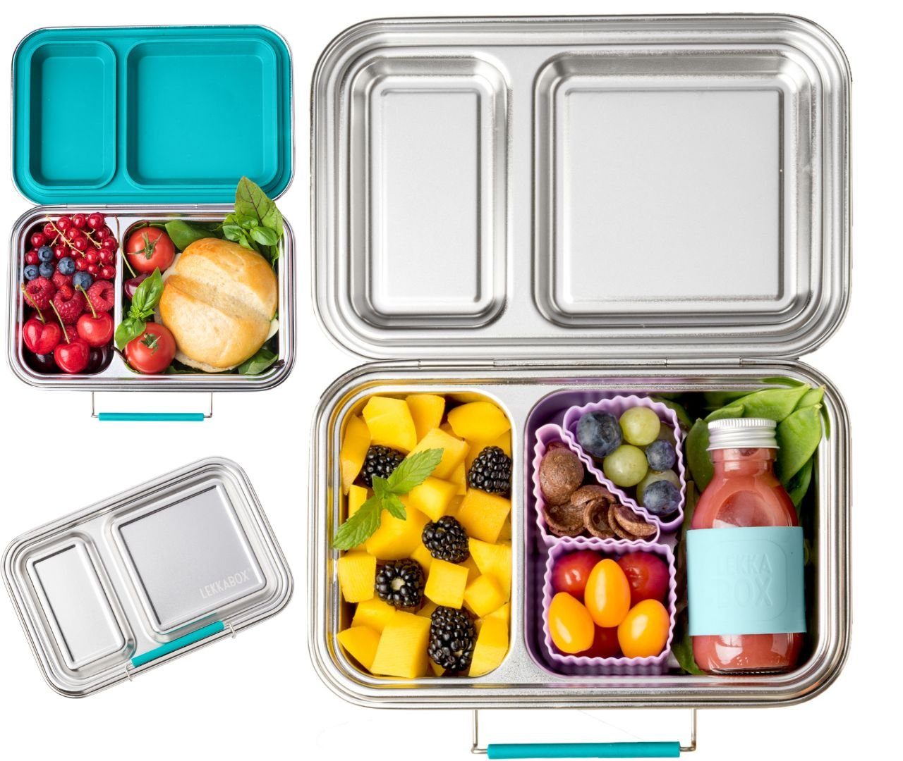 Lunchbox DUO Edelstahl Brotdose, 2 Fächer - Kinder Bento Box Lunchbox