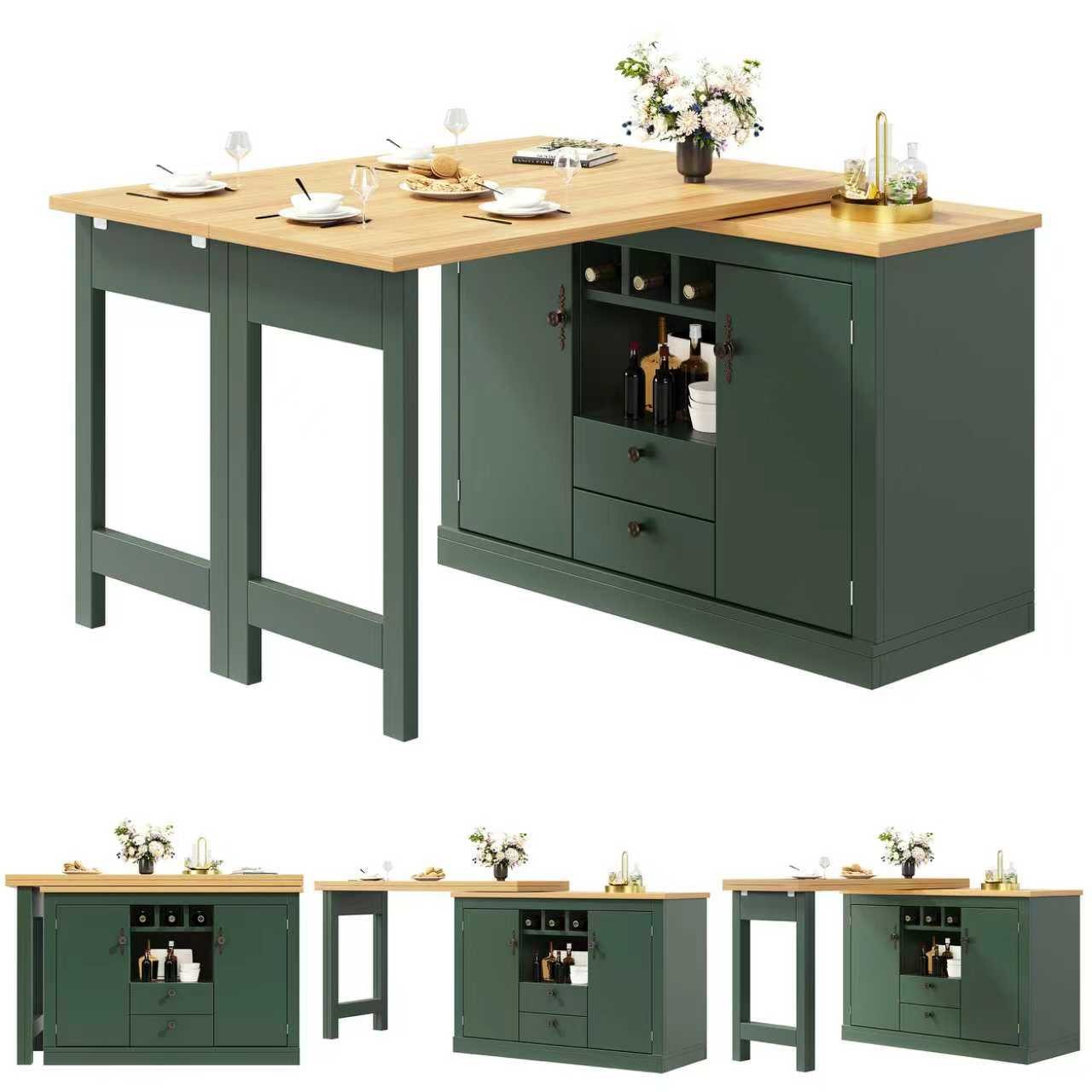 MODFU Bartisch Kücheninsel, Reversibel Tisch (Ausziehbarer Bartisch mit 360° Drehfunktion & Stauraum, multifunktionaler Esstisch, 1-St., 120-180 cm)