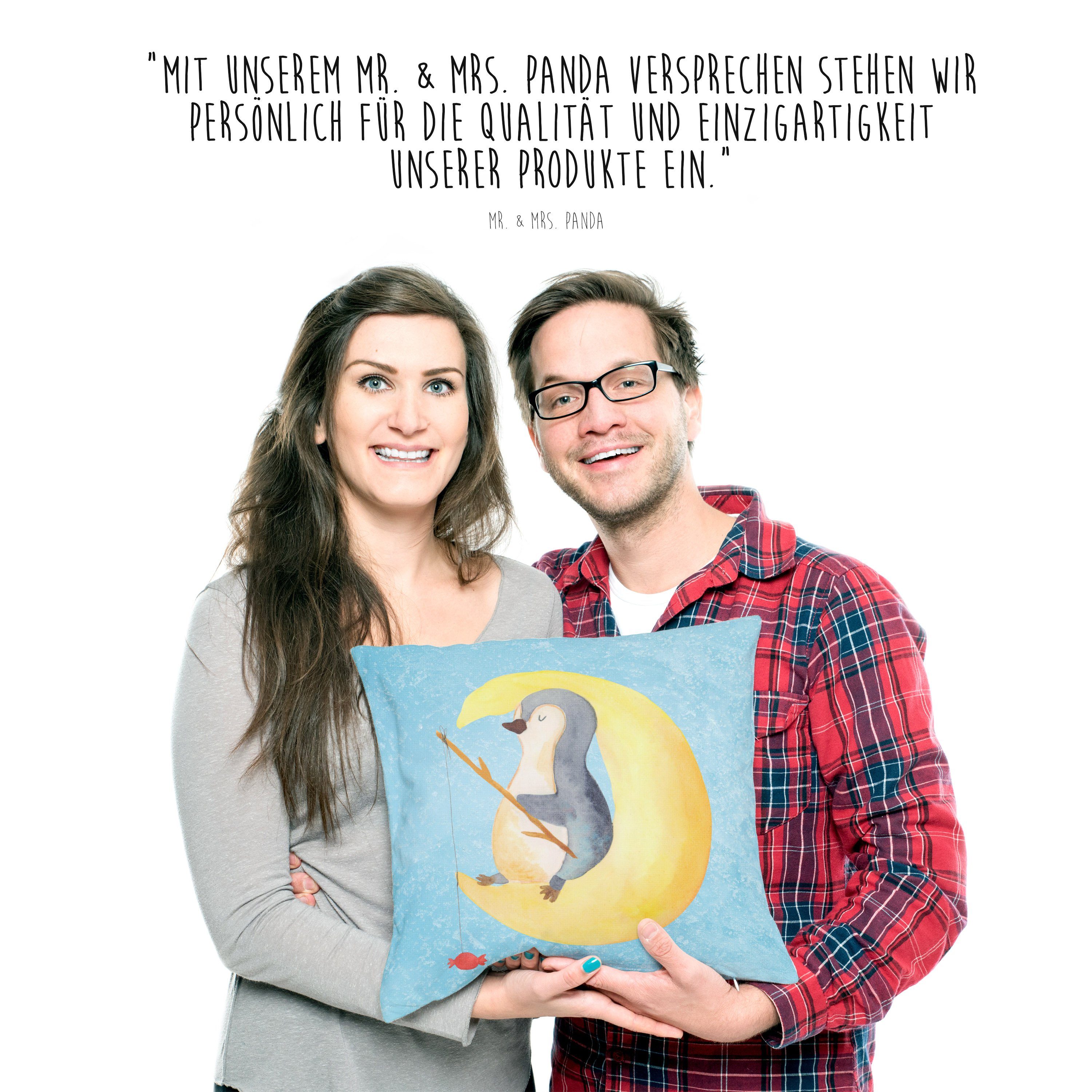 Mr. & Mrs. Panda Dekokissen - Sofakissen, - Geschenk, Kissenhülle Eisblau Pinguin Mond Pinguine