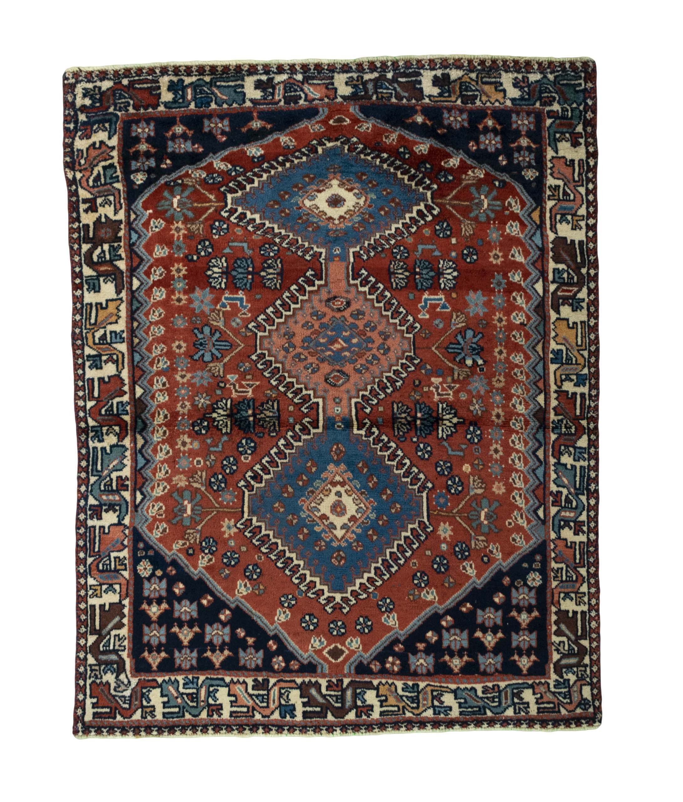 CABBEL Orientteppich 134x105 cm Perser Yalameh Rot Schurwolle Handgeknüpft Nomaden Unikat, rechteckig, Höhe: 7 mm, 100% Schurwolle – weich, pflegeleicht, solide Knüpfdichte