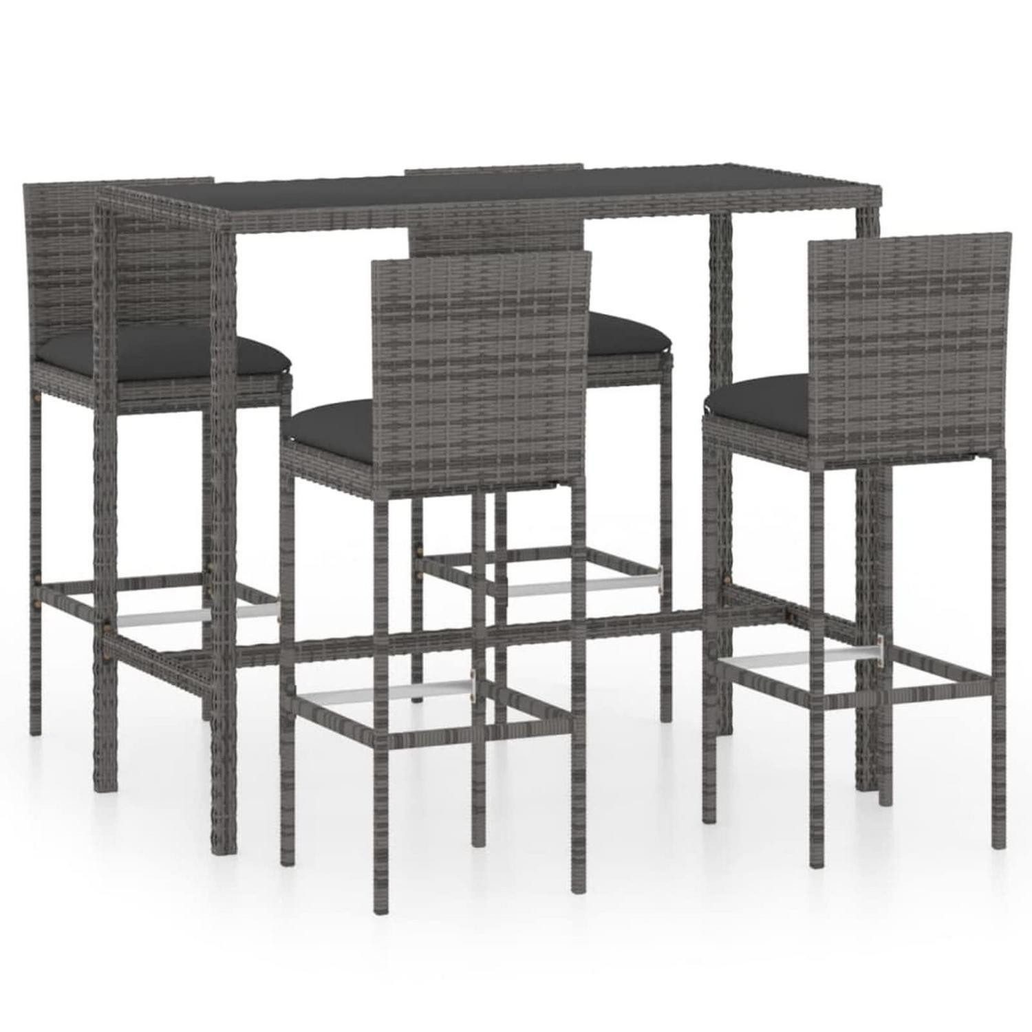 LuxusKollektion Gartenbar-Set Gartenbar Set 5-TLG Poly Rattan Grau