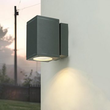 Licht-Erlebnisse Außen-Wandleuchte ONTARIO, ohne Leuchtmittel, Downlight H: 14 cm Anthrazit Aluguss IP54 eckig Fassadenstrahler