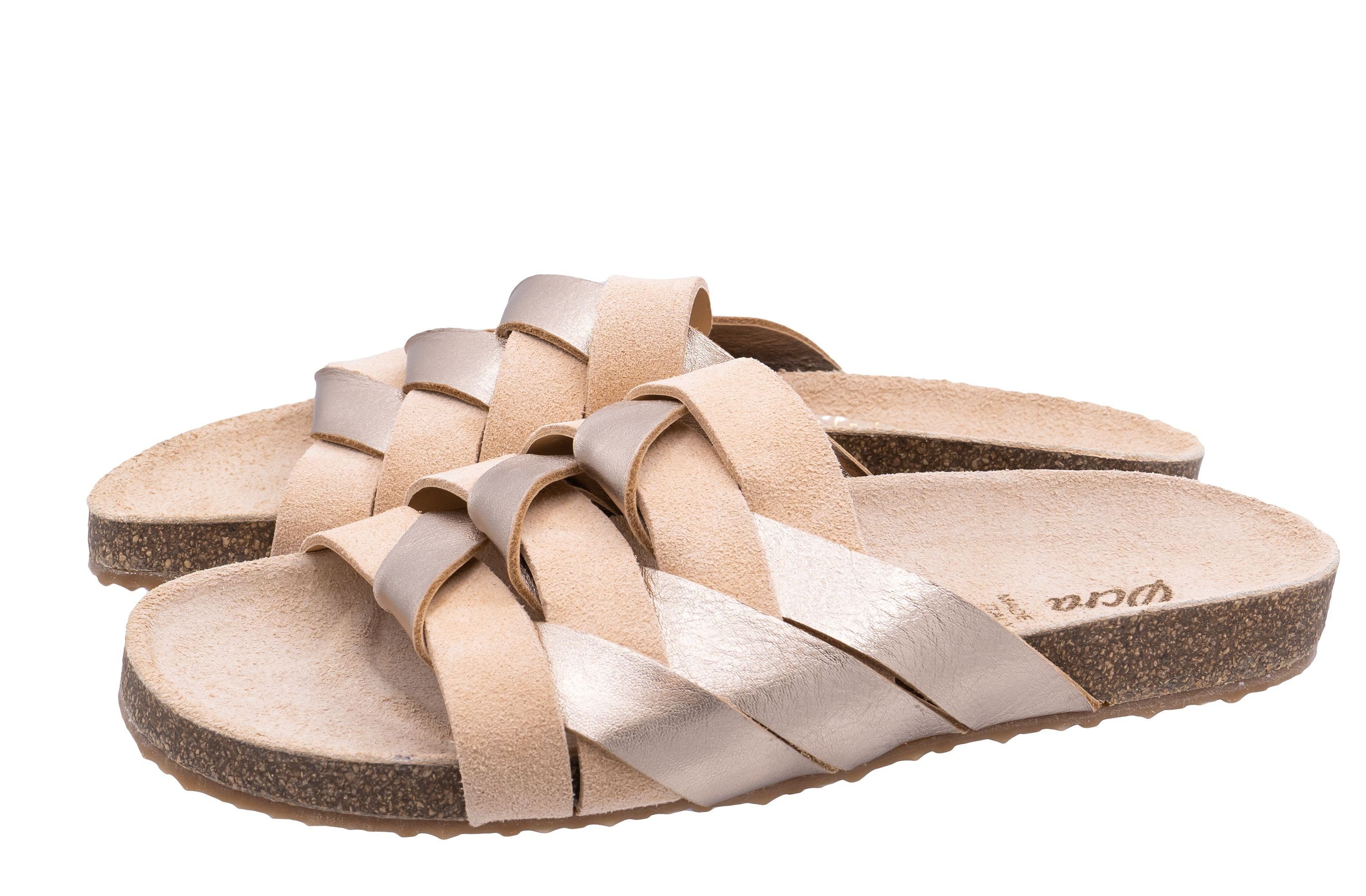 Ocra 294 Sandalen Pantoletten Damen Leder Beige Apricot Pumps