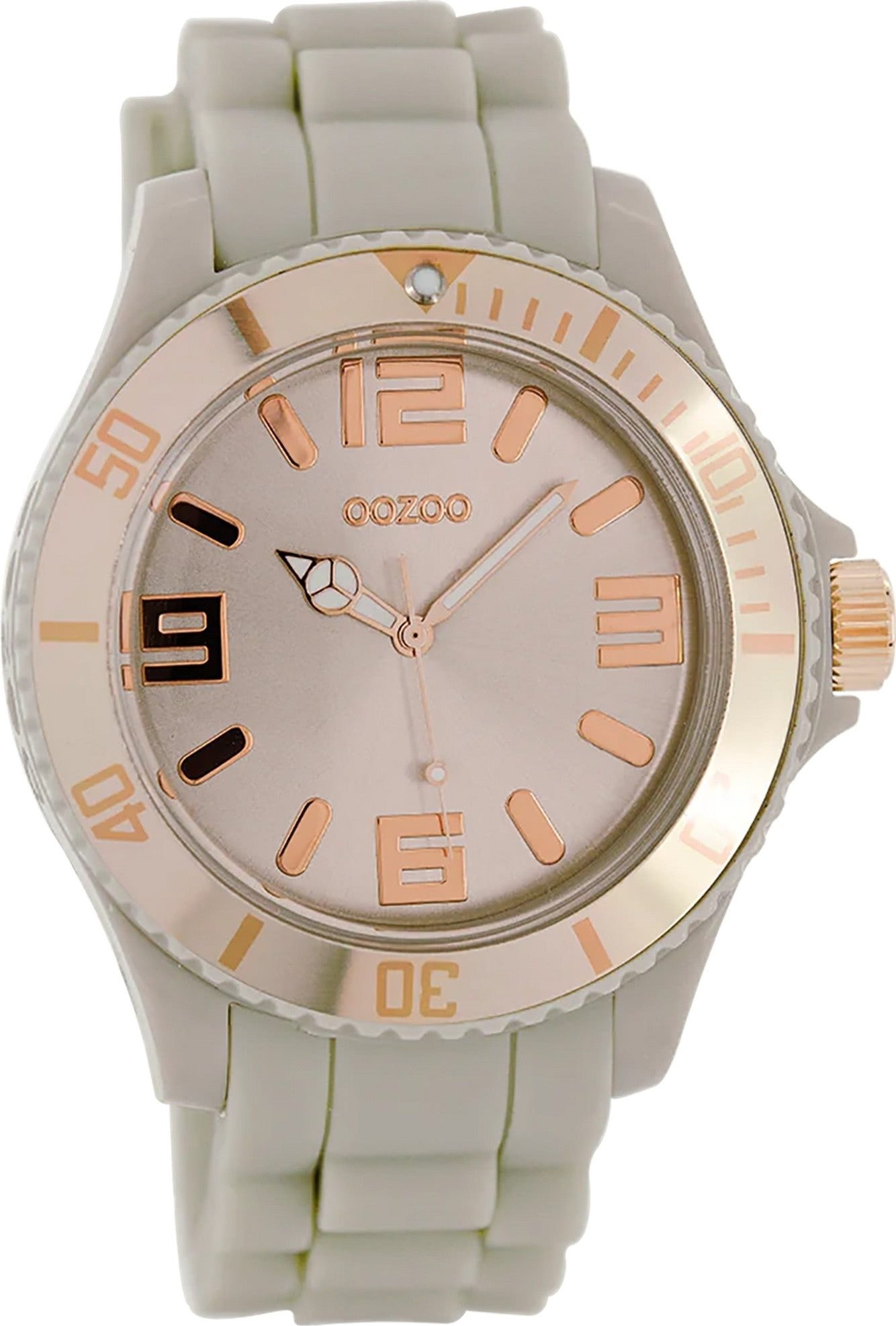 OOZOO Quarzuhr Oozoo Damen Armbanduhr beige Analog matt, (Analoguhr), Damenuhr rund, groß (ca. 43mm) Silikonarmband, Fashion-Style