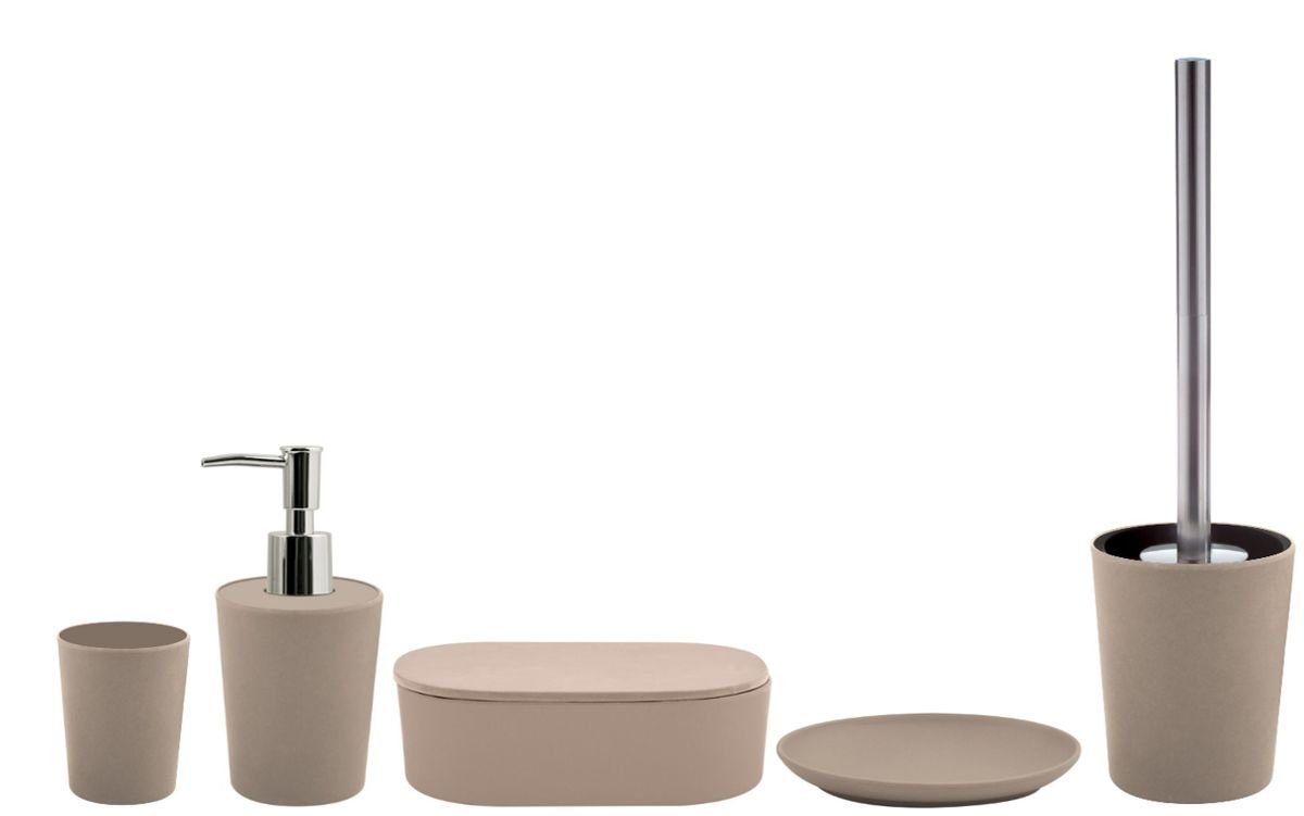 spirella Badaccessoires-Sets Bad-Zubehör-Set TAKEO, 100% Bambus, aus natürlichen Fasern, Eco-Friendly, Farbe taupe beige, Komplett-Set Badezimmerzubehör, 5 tlg., Ökologisch nachhaltig